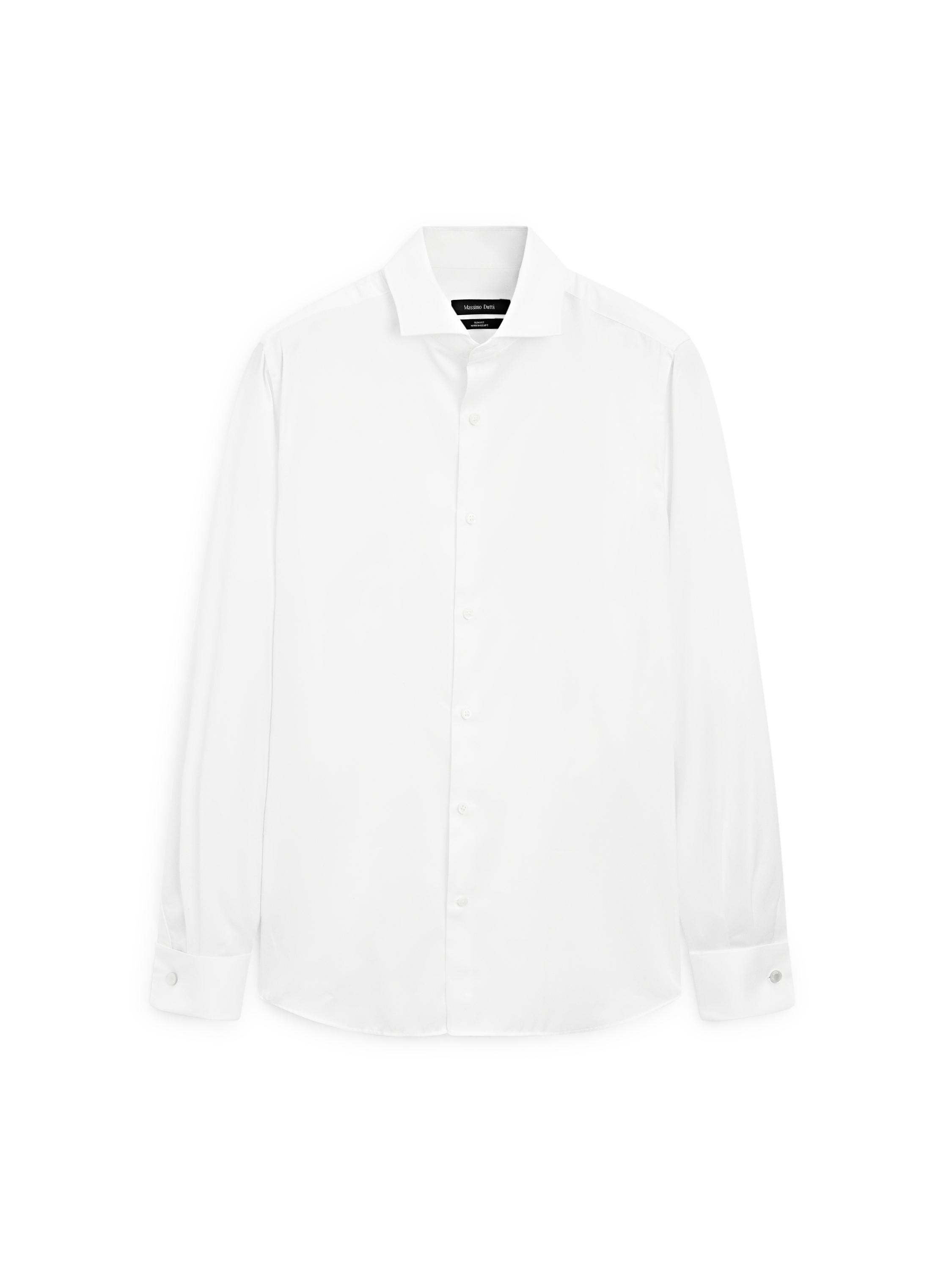 Slim fit cotton shirt with double cuffs — WHITE
