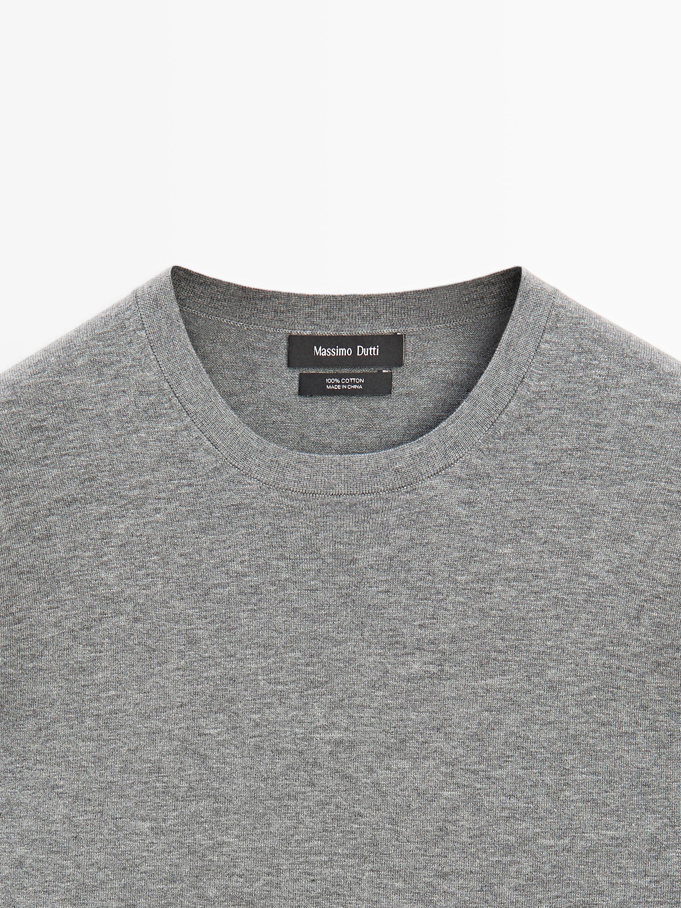 100% cotton short sleeve knit sweater — MEDIUM GREY
