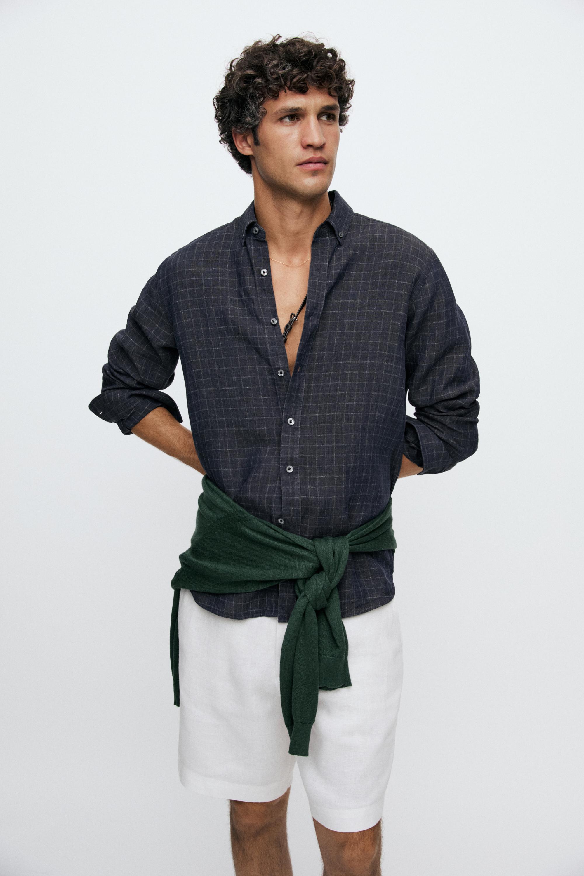 100% linen regular fit check shirt — LEAD