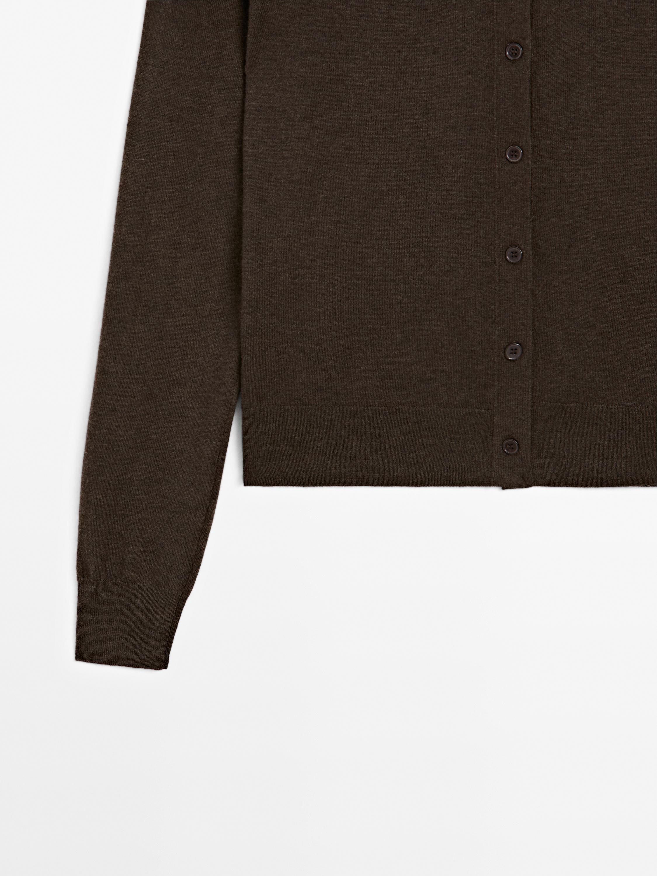 Wool blend knit cardigan with crew neck