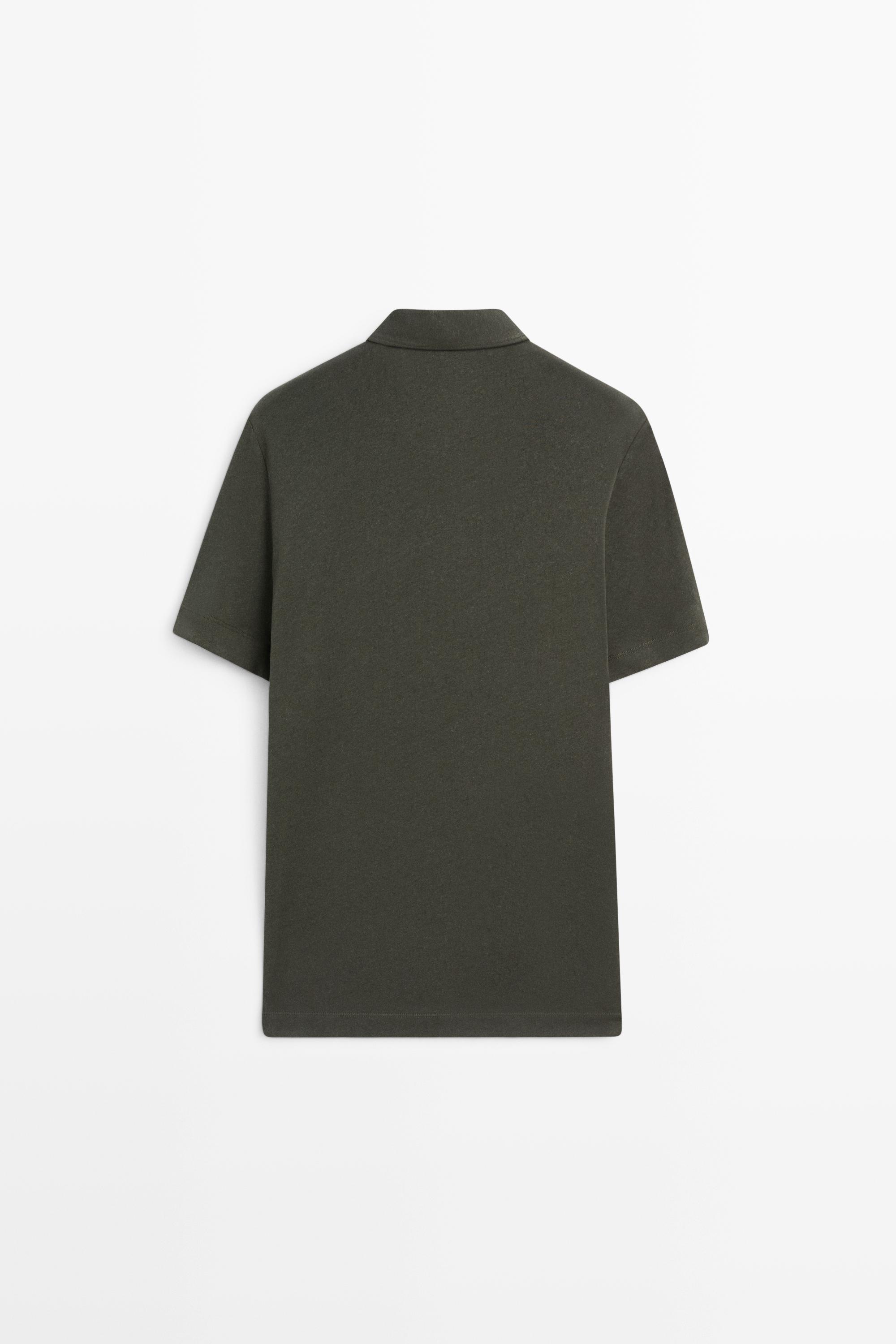 Short sleeve linen cotton polo shirt — DARK GREEN