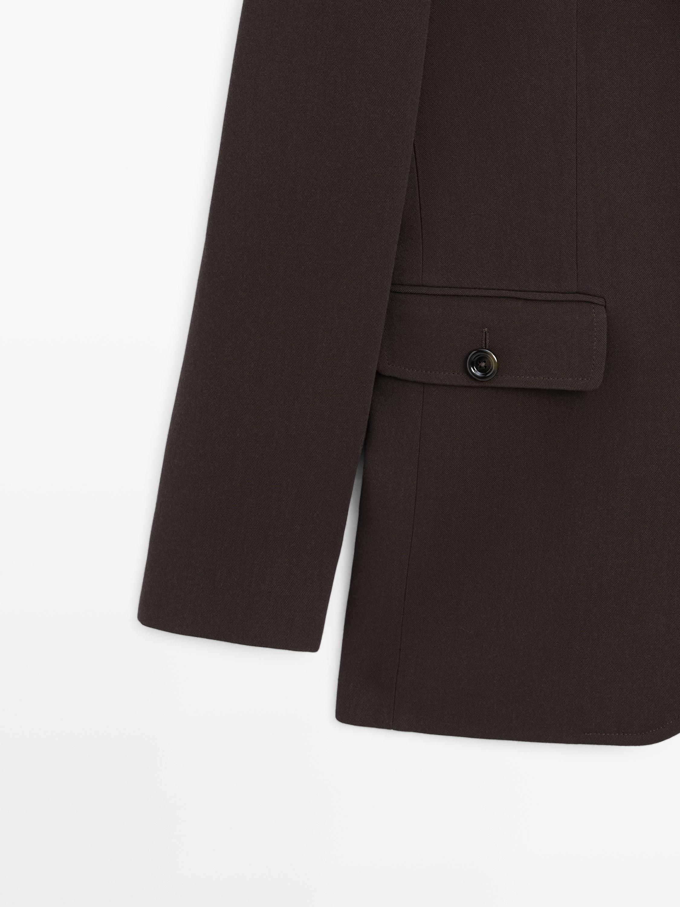 Blazer with pockets and lapel collar — Chocolate