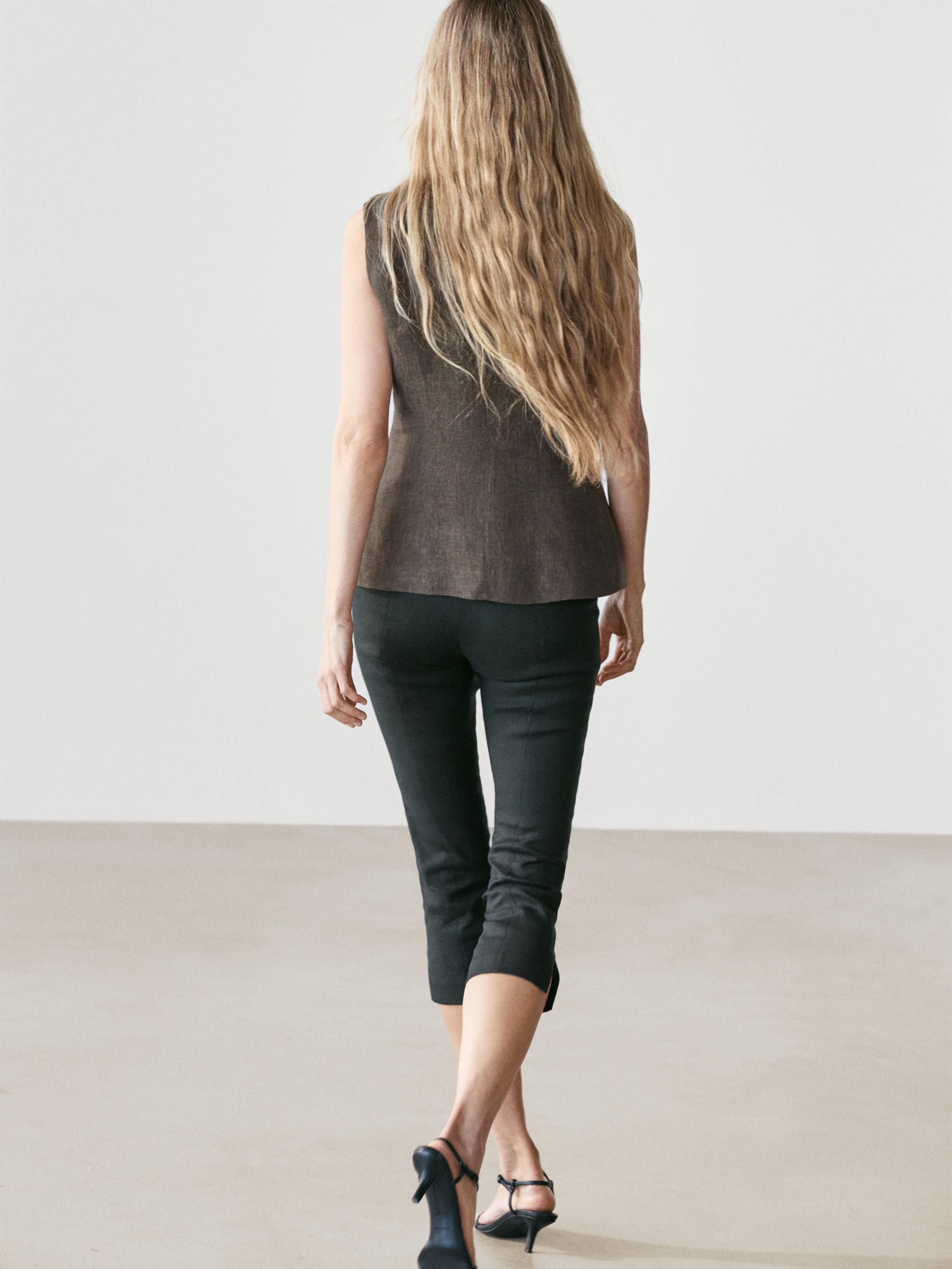 100% linen vest with button detail — Chocolate