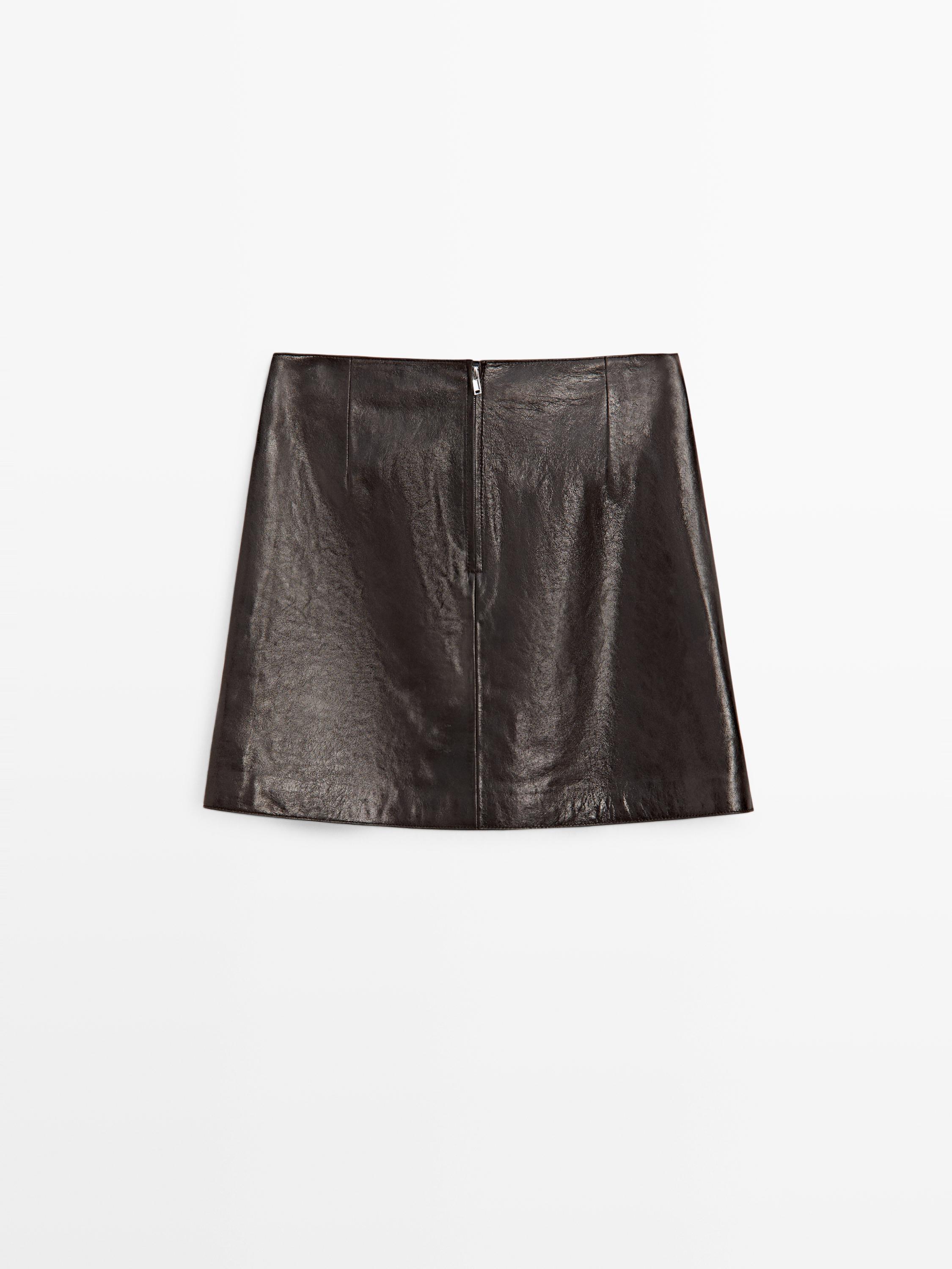 Nappa leather mini skirt — BROWN