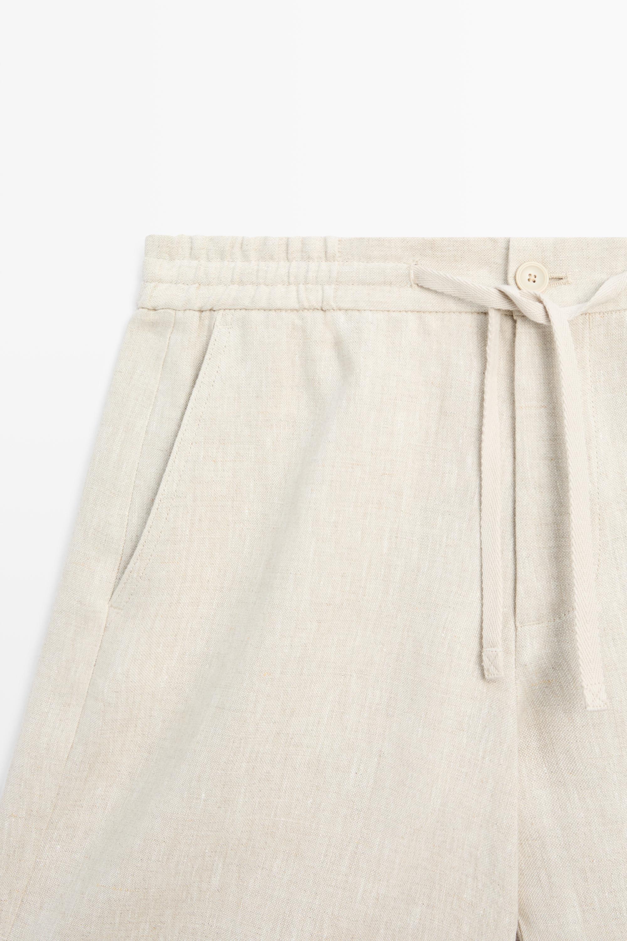 Linen Bermuda shorts with elasticated waistband — CREAM