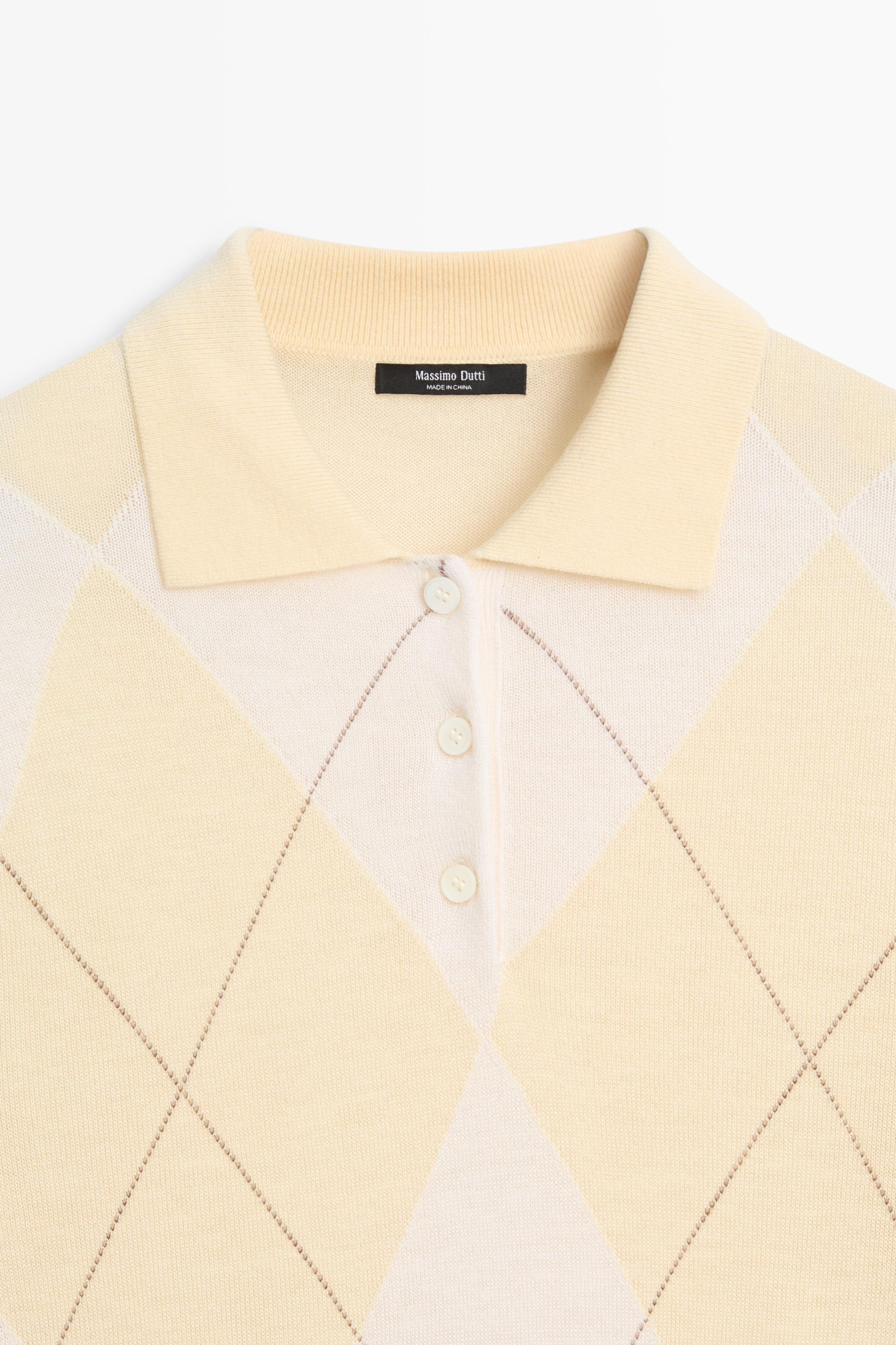 Argyle knit polo sweater — Vanilla