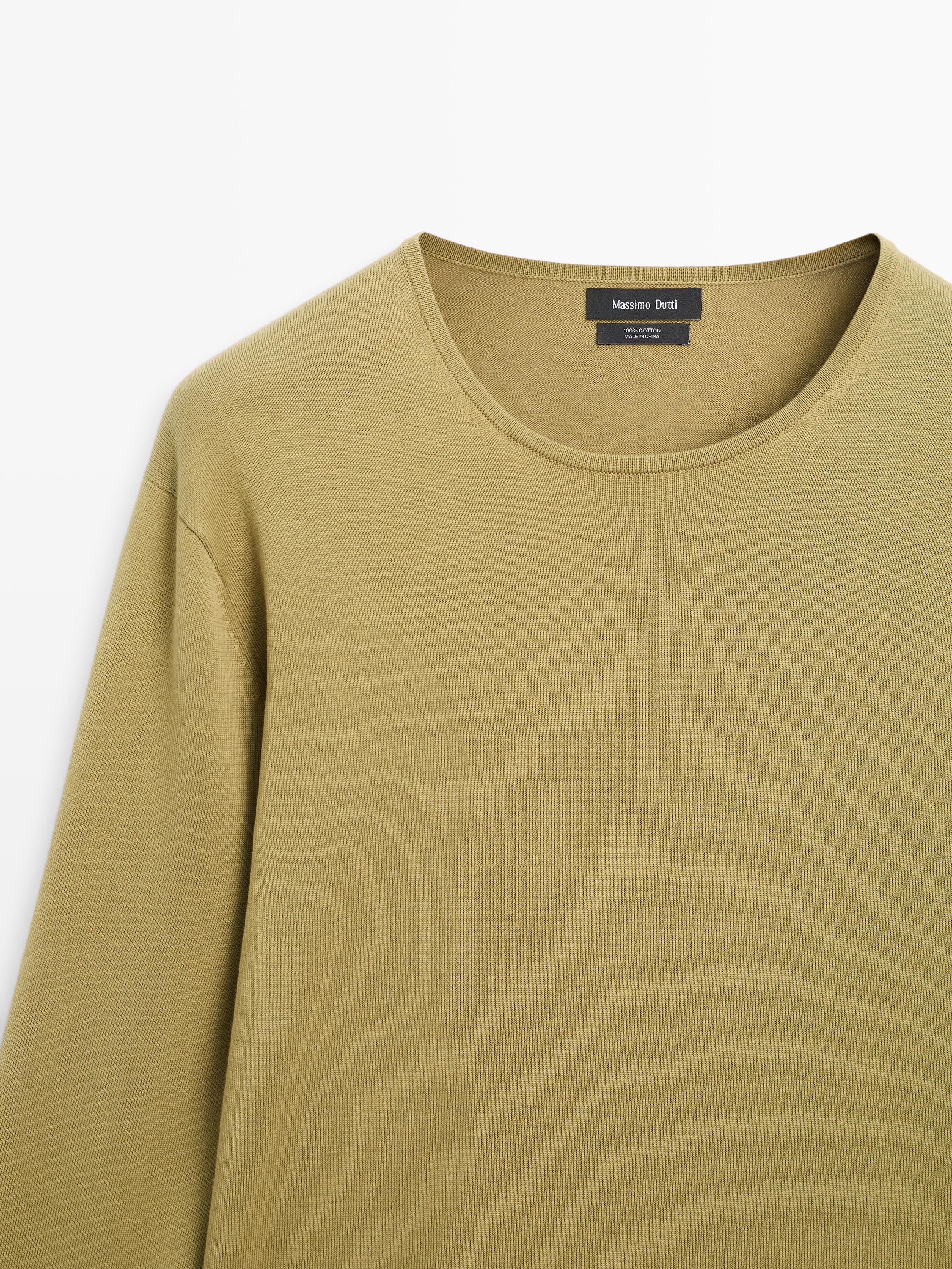 Knit 100% cotton crew neck sweater — OLIVE