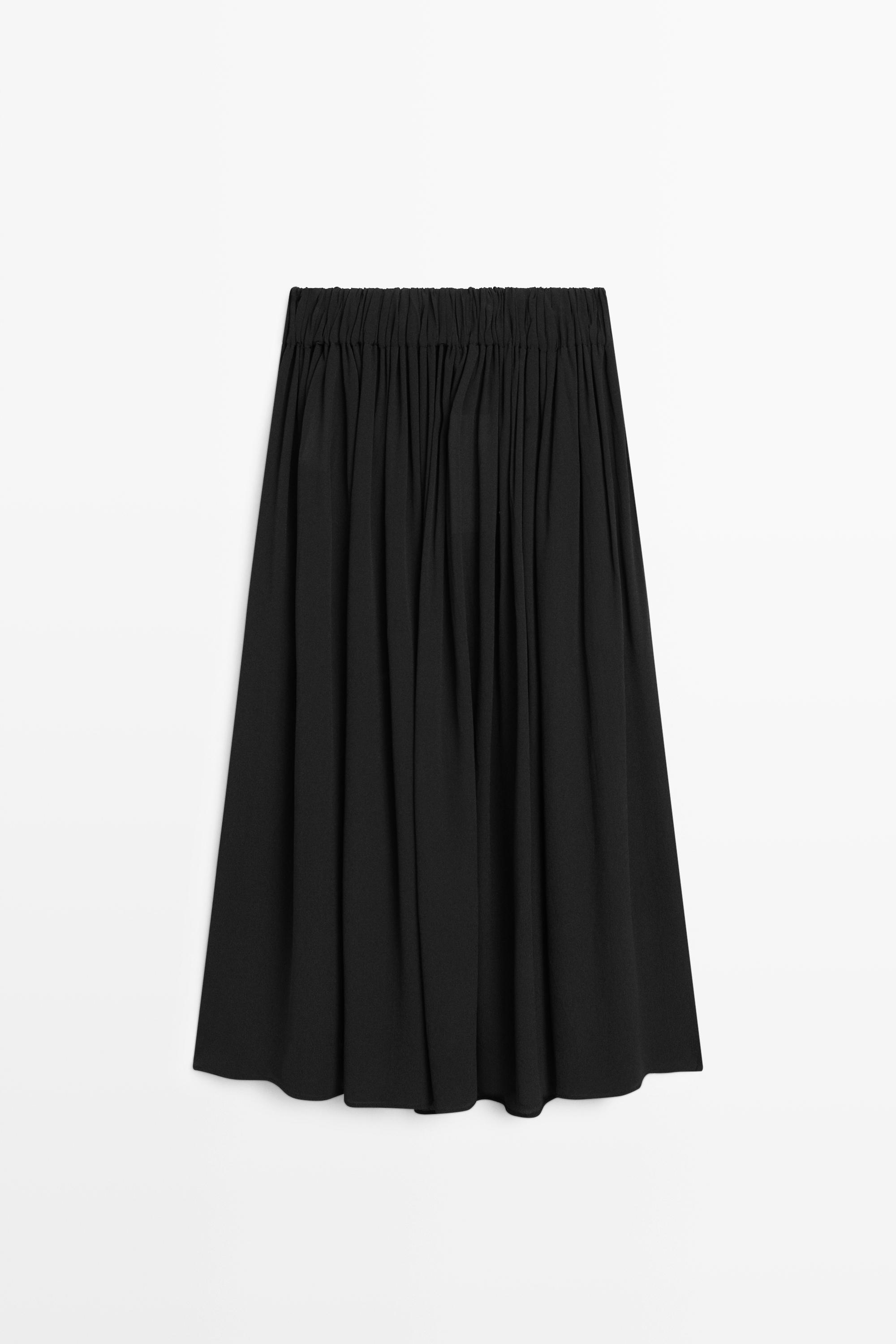 Pleated midi skirt — BLACK