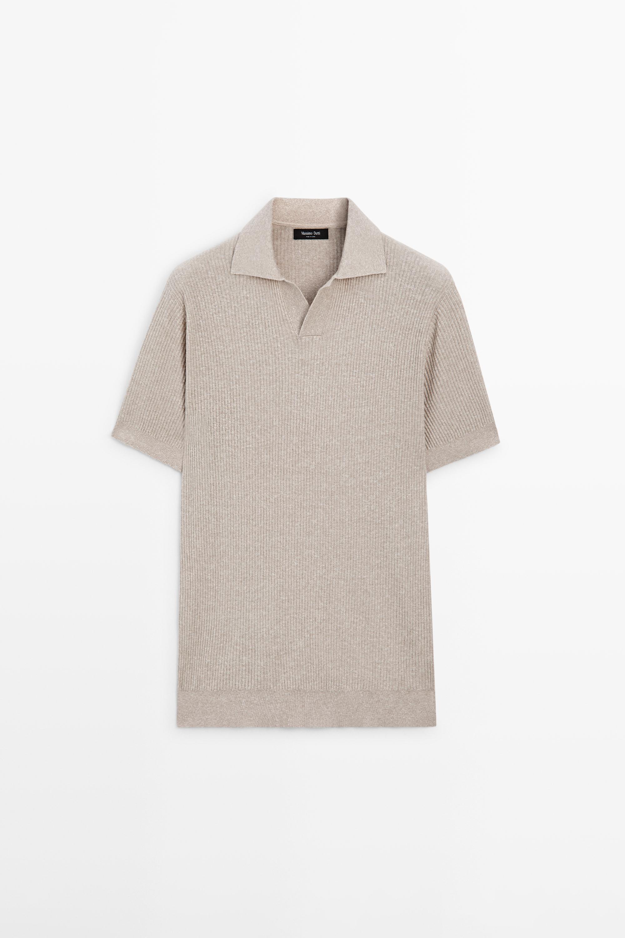 Cotton blend knit polo shirt — BEIGE