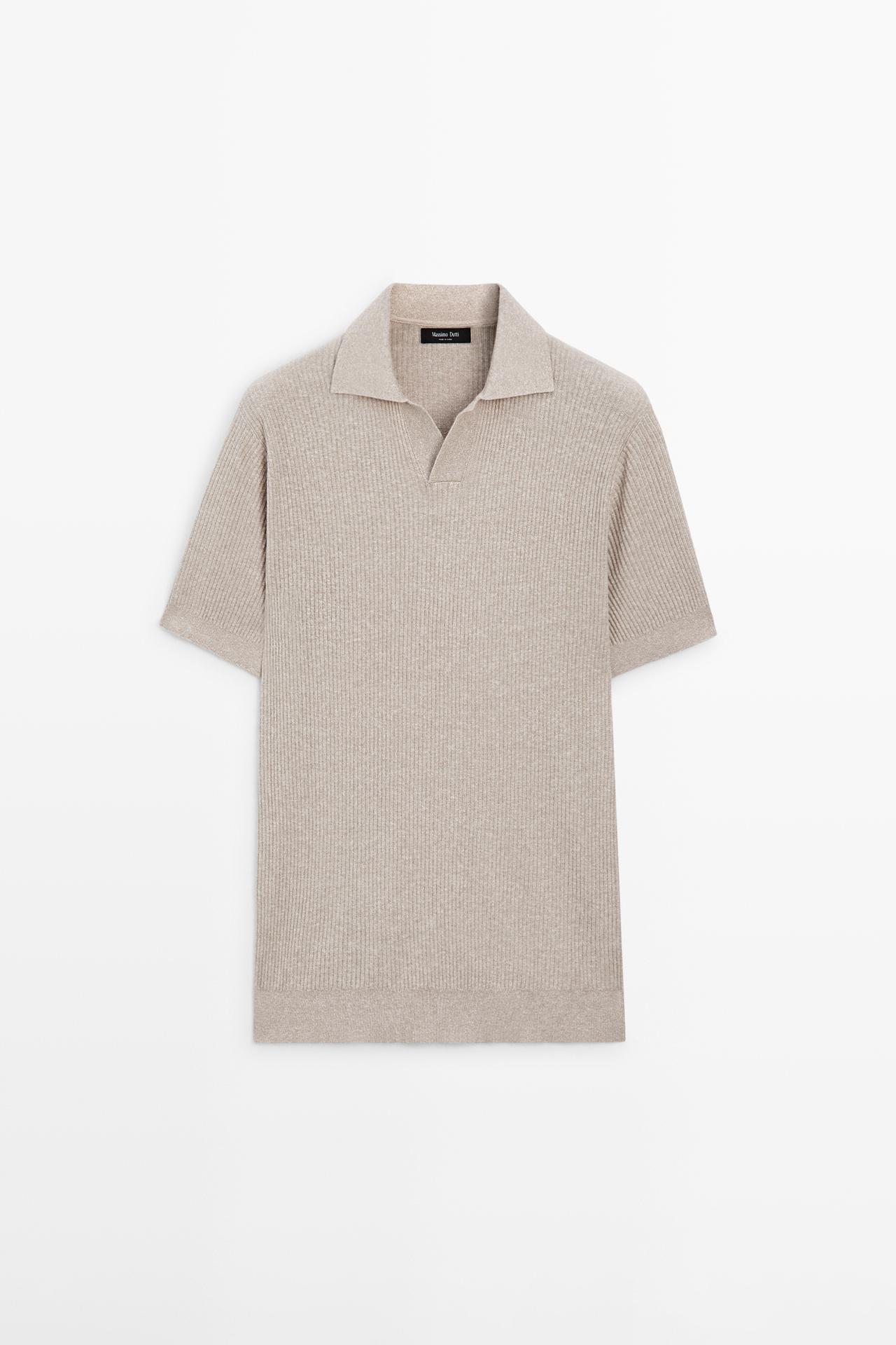 Cotton blend knit polo shirt — BEIGE