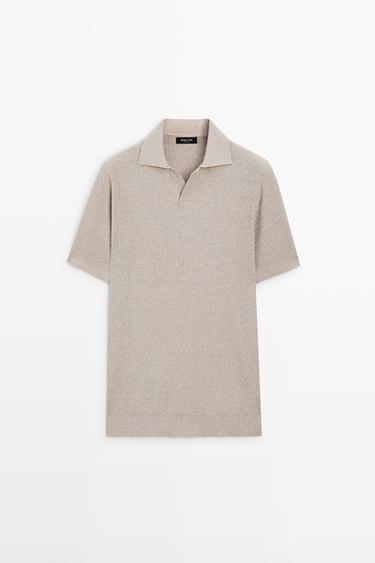 Cotton blend knit polo shirt — BEIGE 2