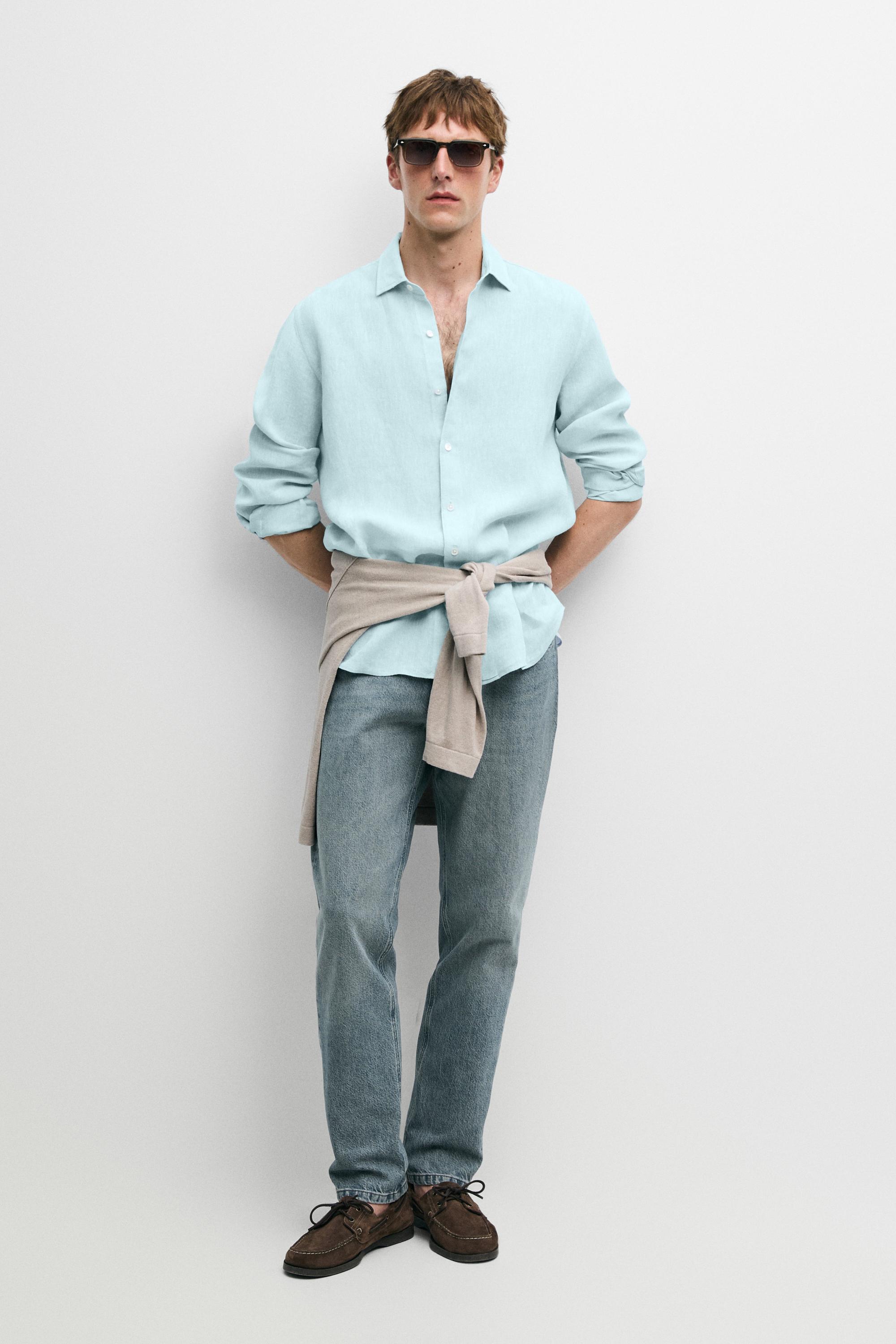 100% linen regular fit shirt — TURQUOISE