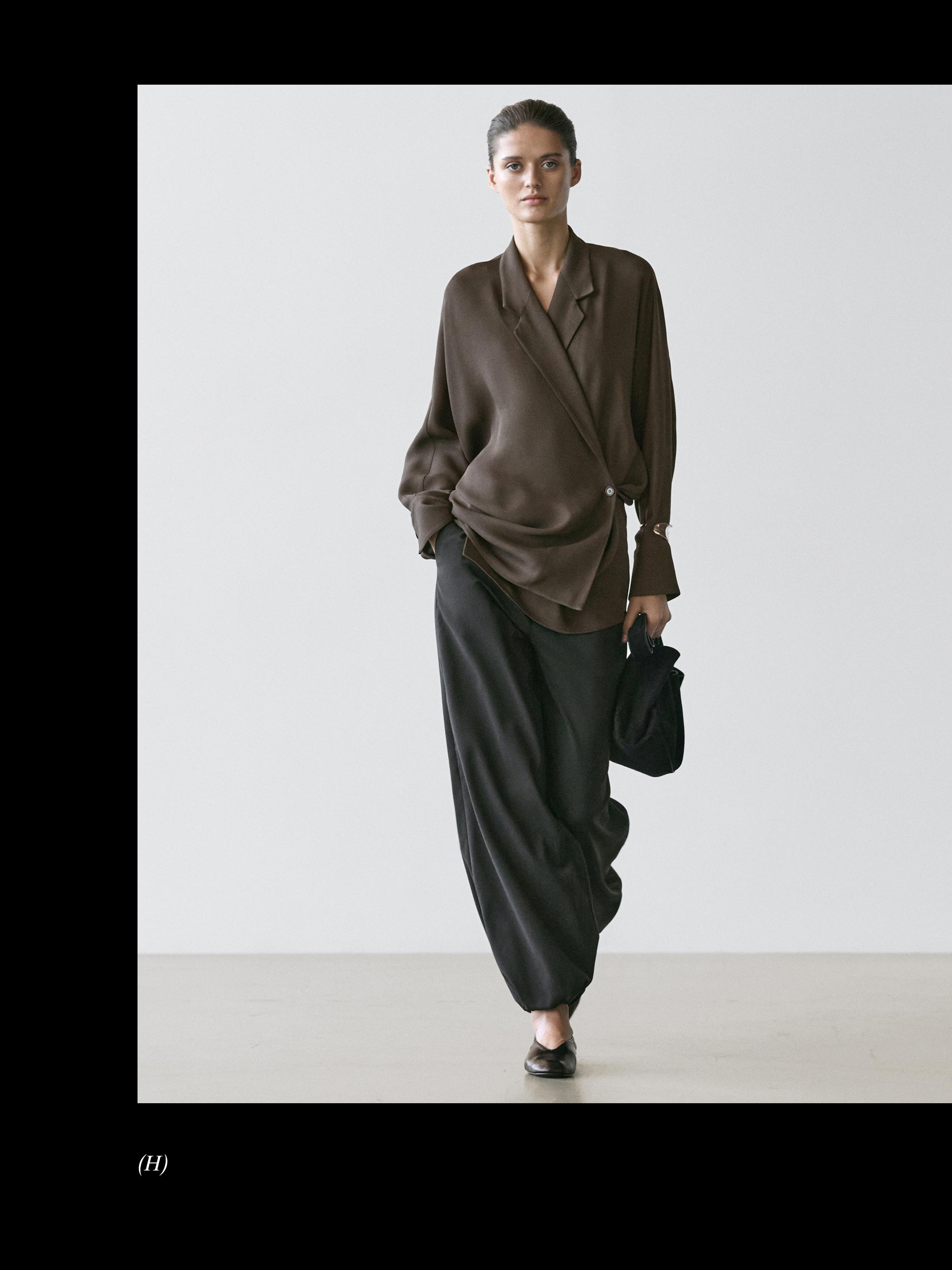 Flowing double-breasted overshirt — Greyish green