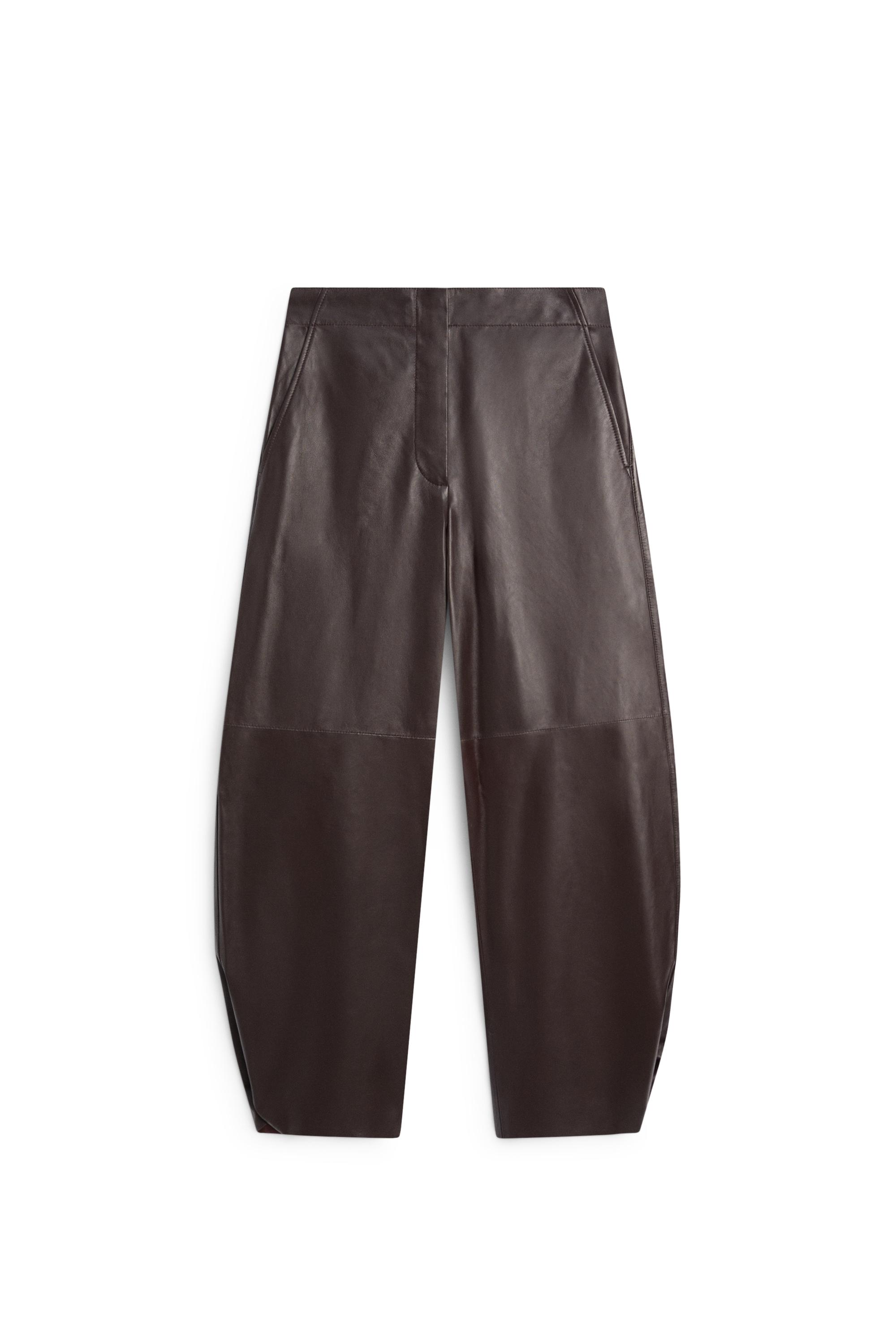 Leather barrel fit pants — BROWN