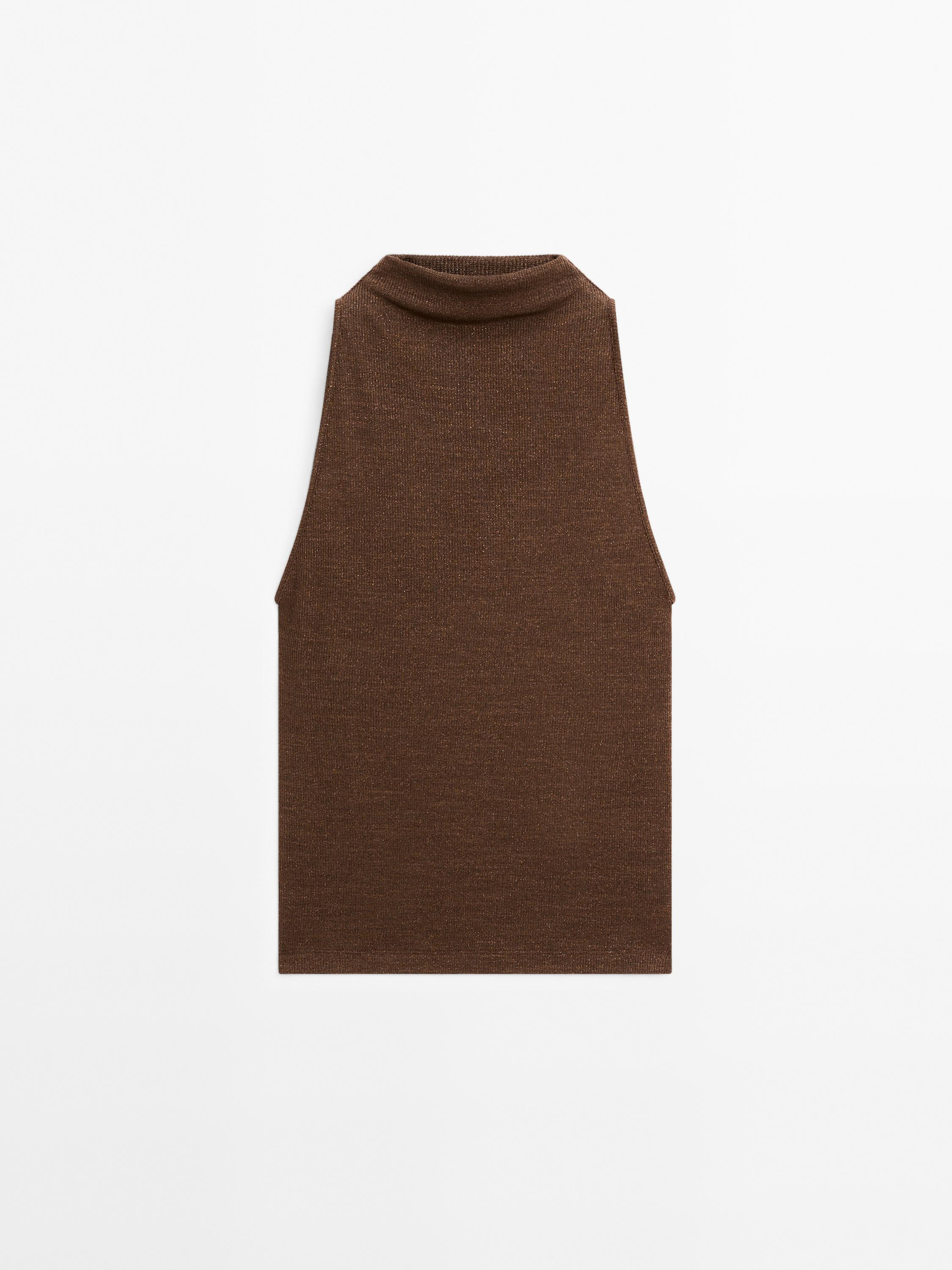 Metallic-effect high neck top