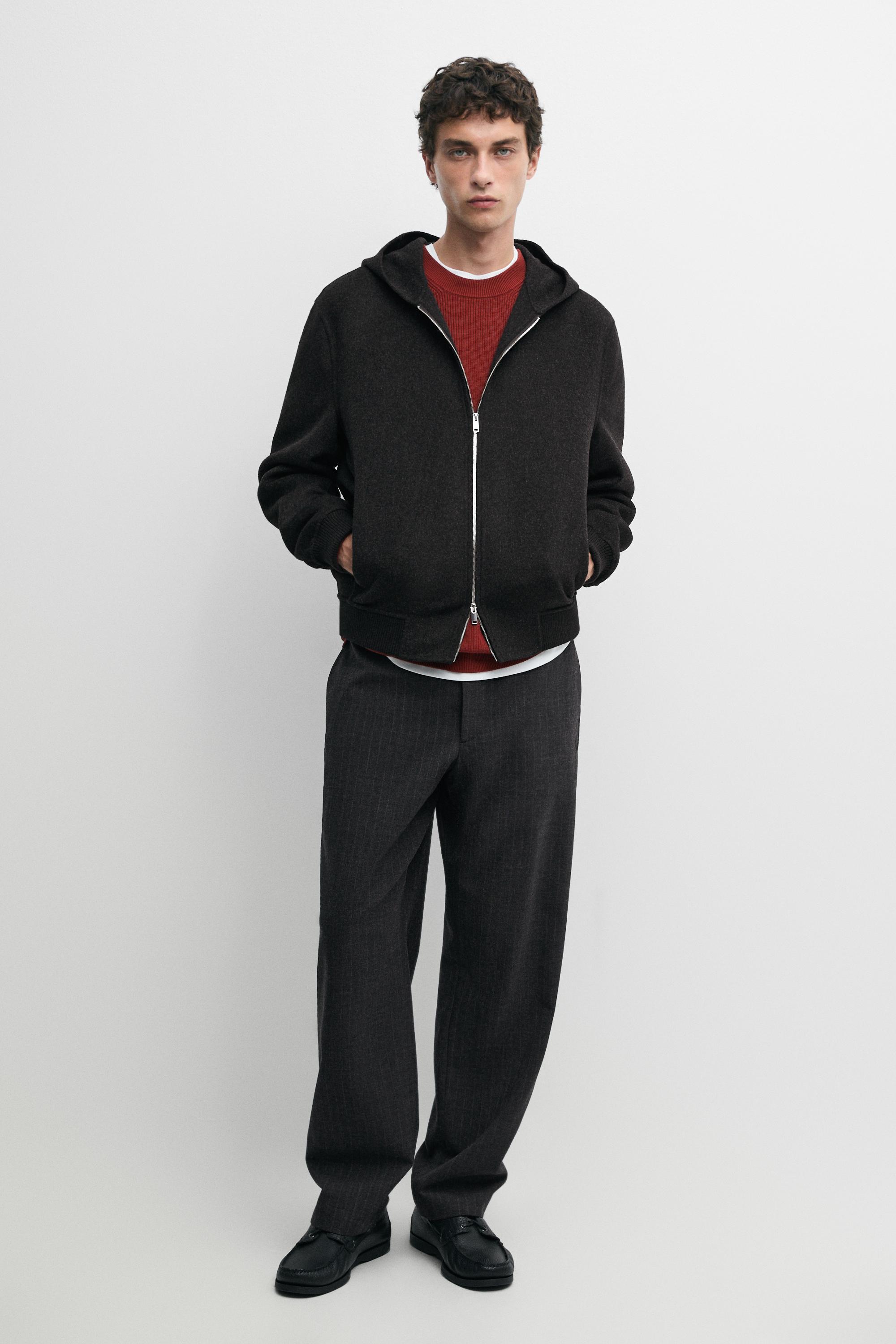 Wool blend double-knit hooded jacket