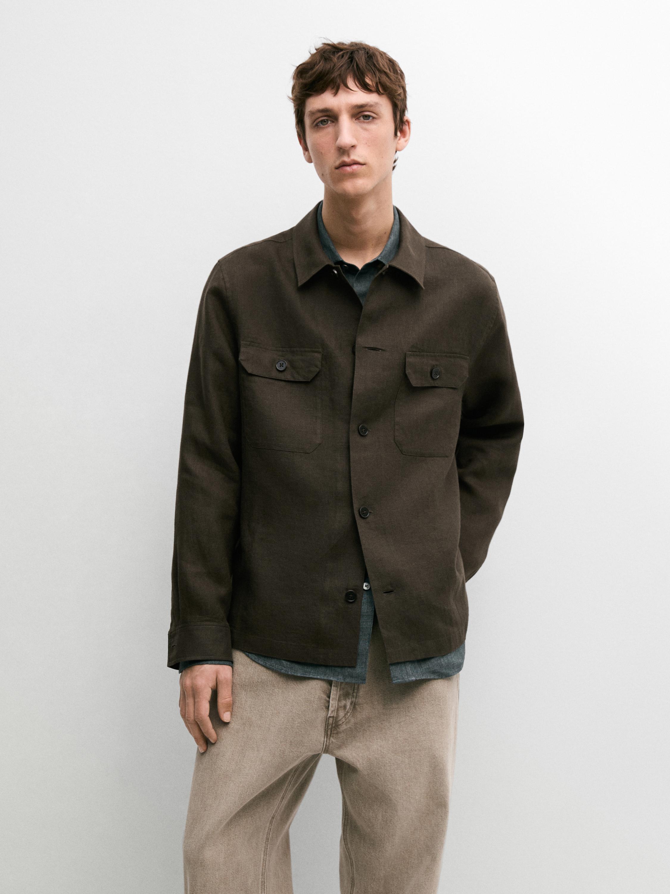 Total look linen overshirt with pockets