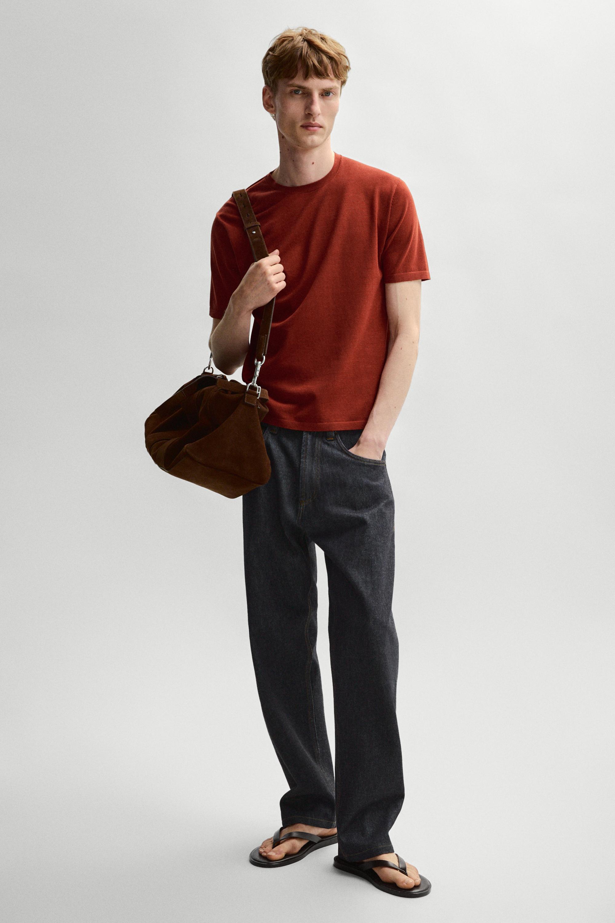 100% cotton short sleeve knit sweater — COPPER