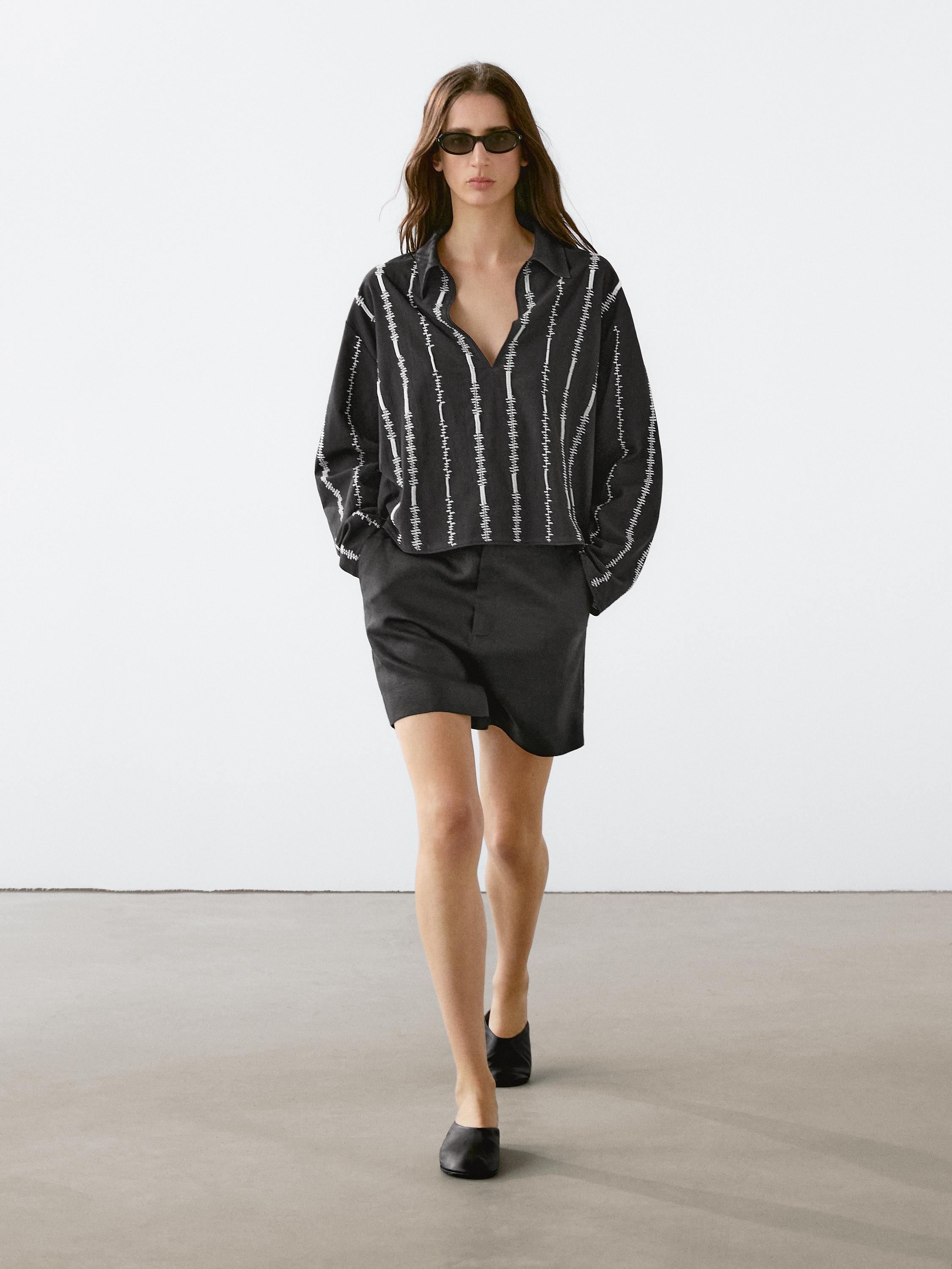 Bermuda corta 100% lino · Negro, Blanco · Bermudas Massimo Dutti