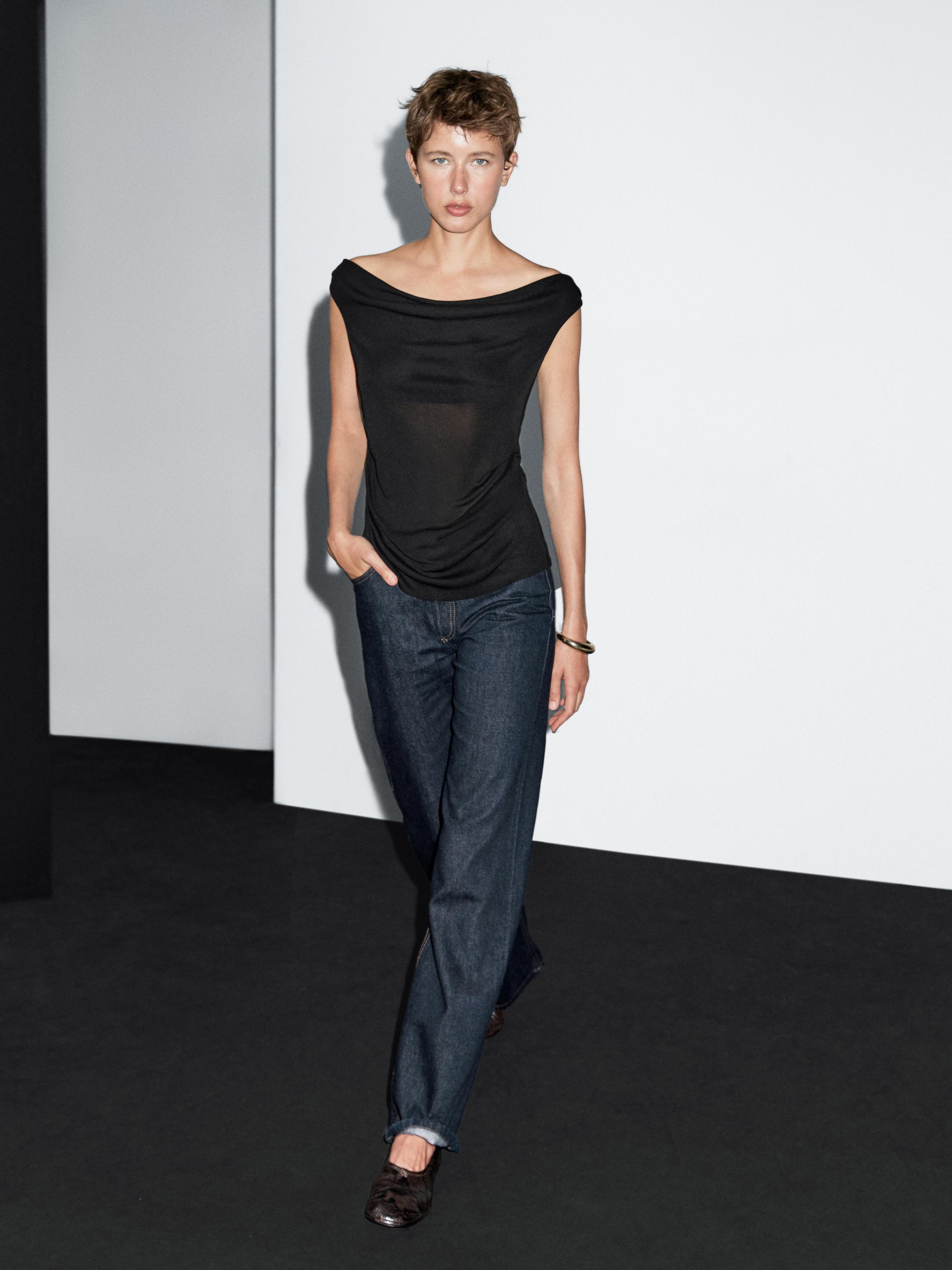 Flowing draped neck top