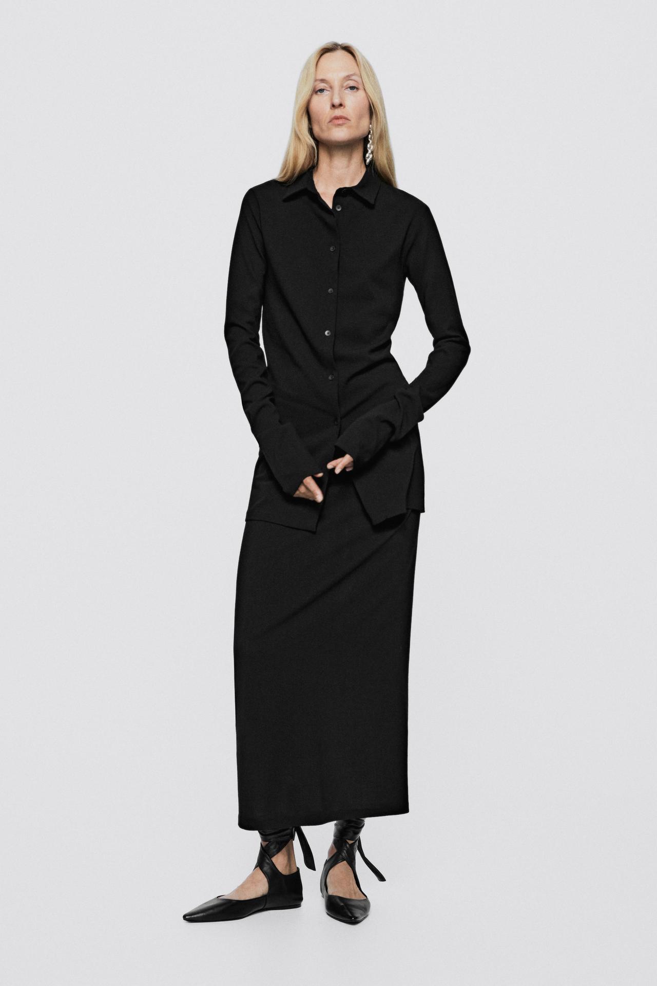 Stretch long wool blend shirt - LIMITED EDITION — BLACK