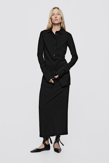 Stretch long wool blend shirt - LIMITED EDITION — BLACK 1