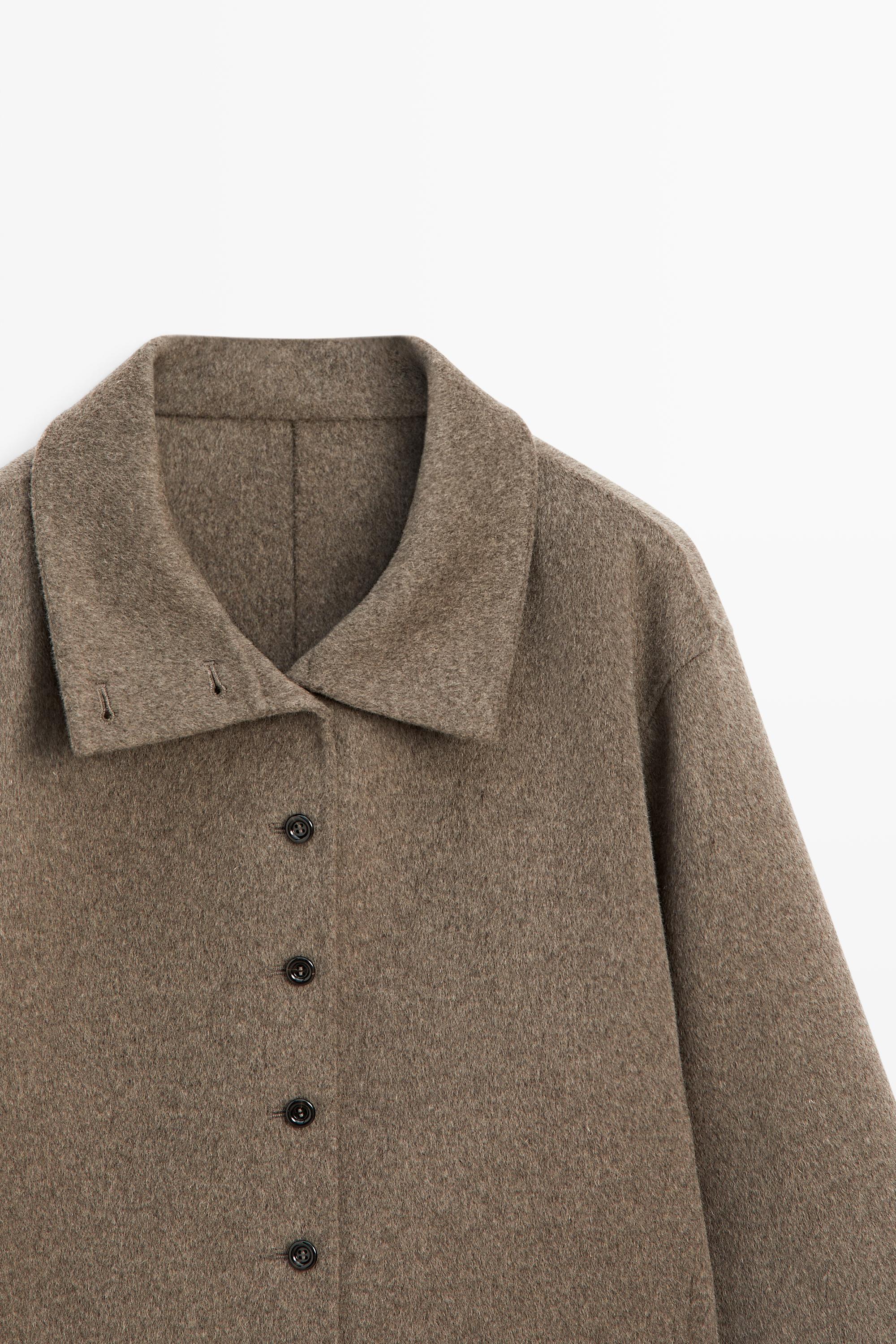 Wool blend stand collar jacket — BROWN
