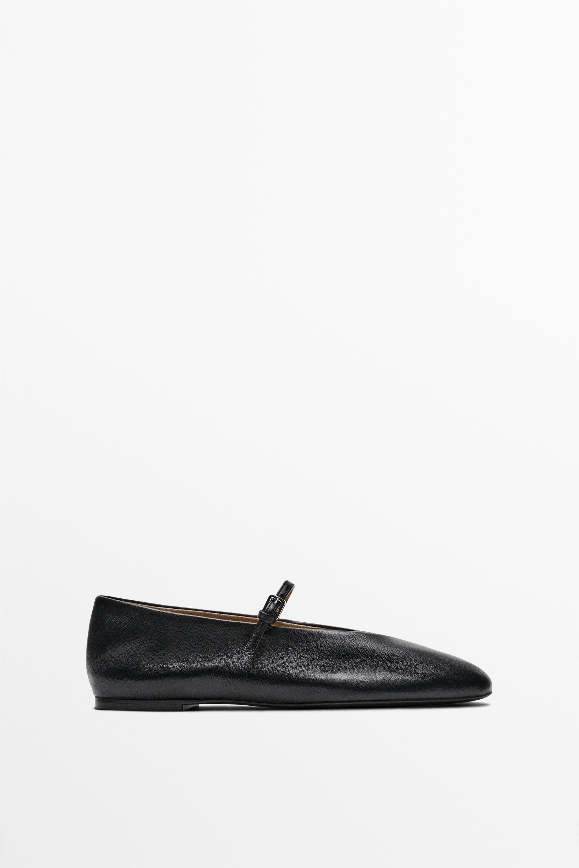 Soft leather ballerinas — BLACK