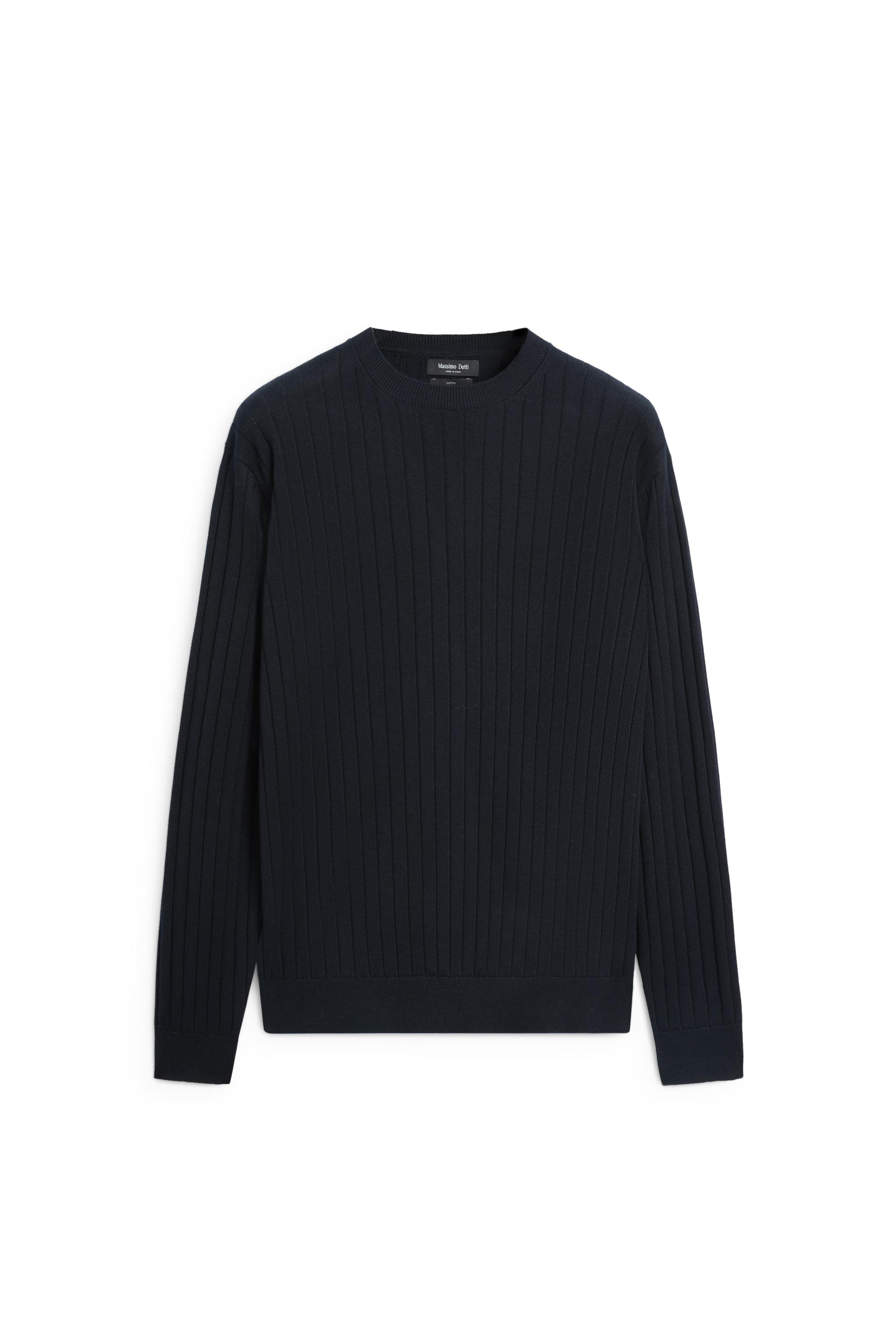 100% cotton ribbed knit sweater — NAVY BLUE