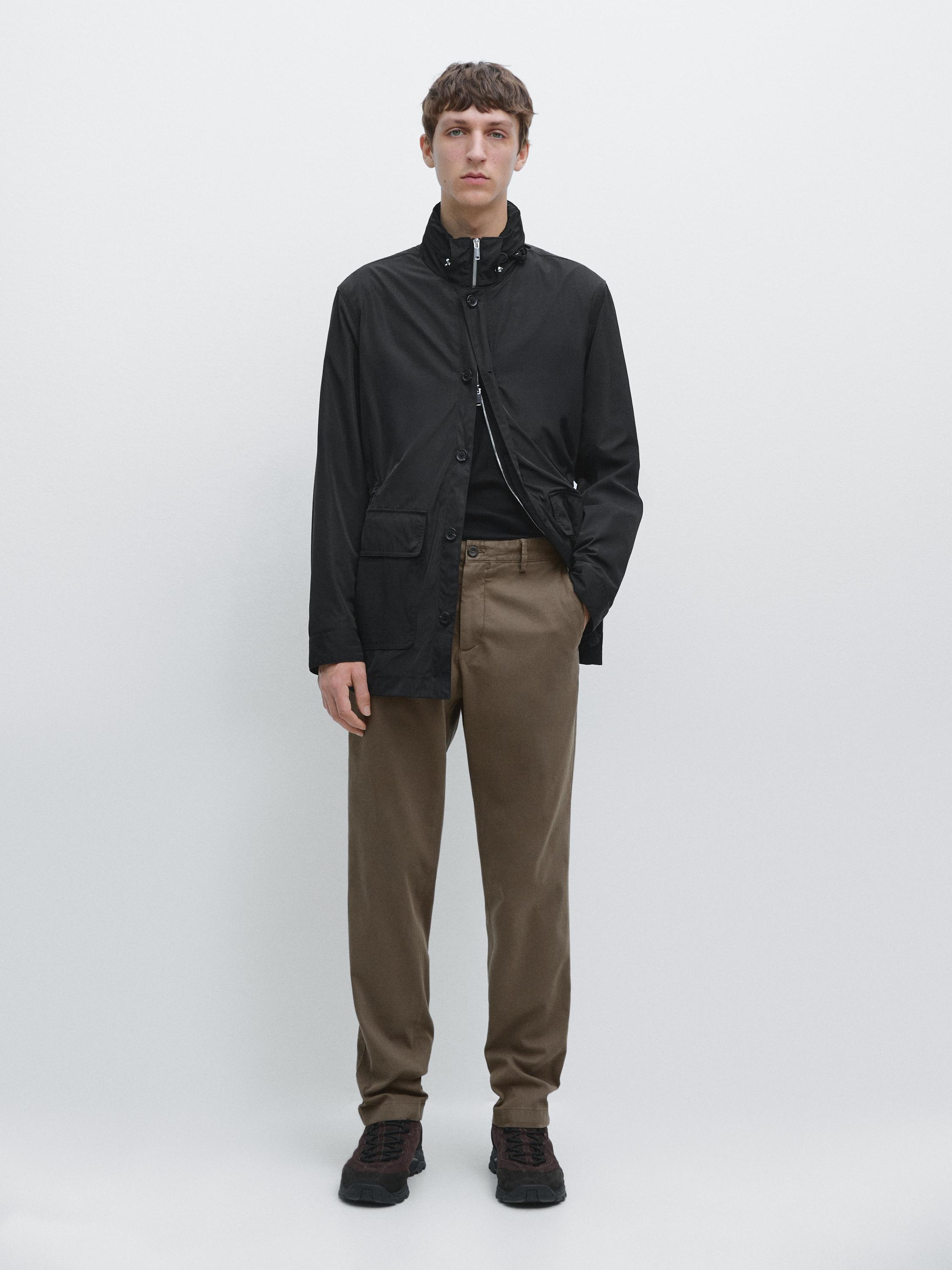 Slim-fit micro-textured trousers — GREEN