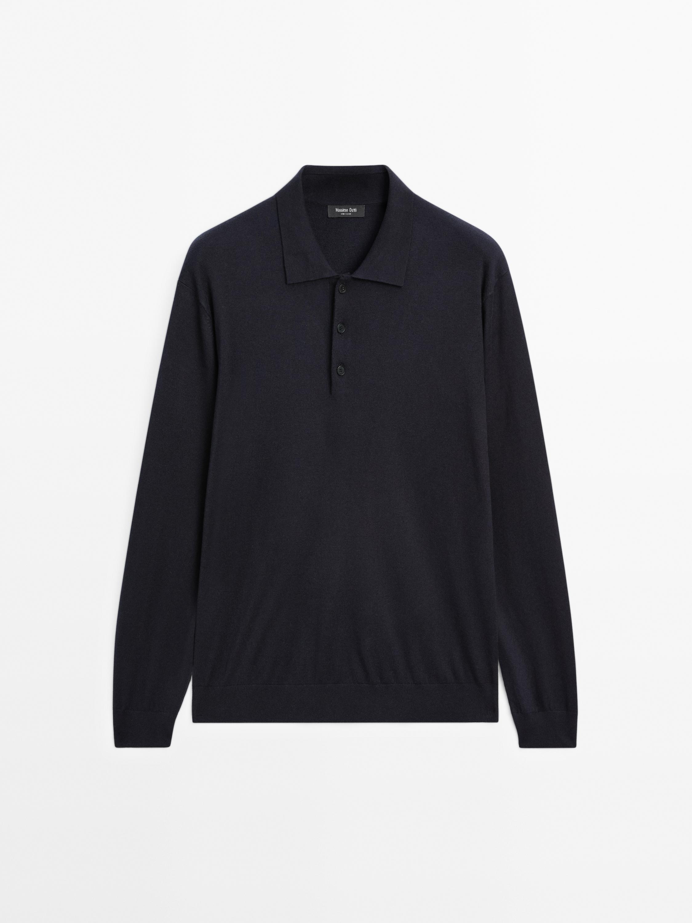 Cotton blend knit polo sweater