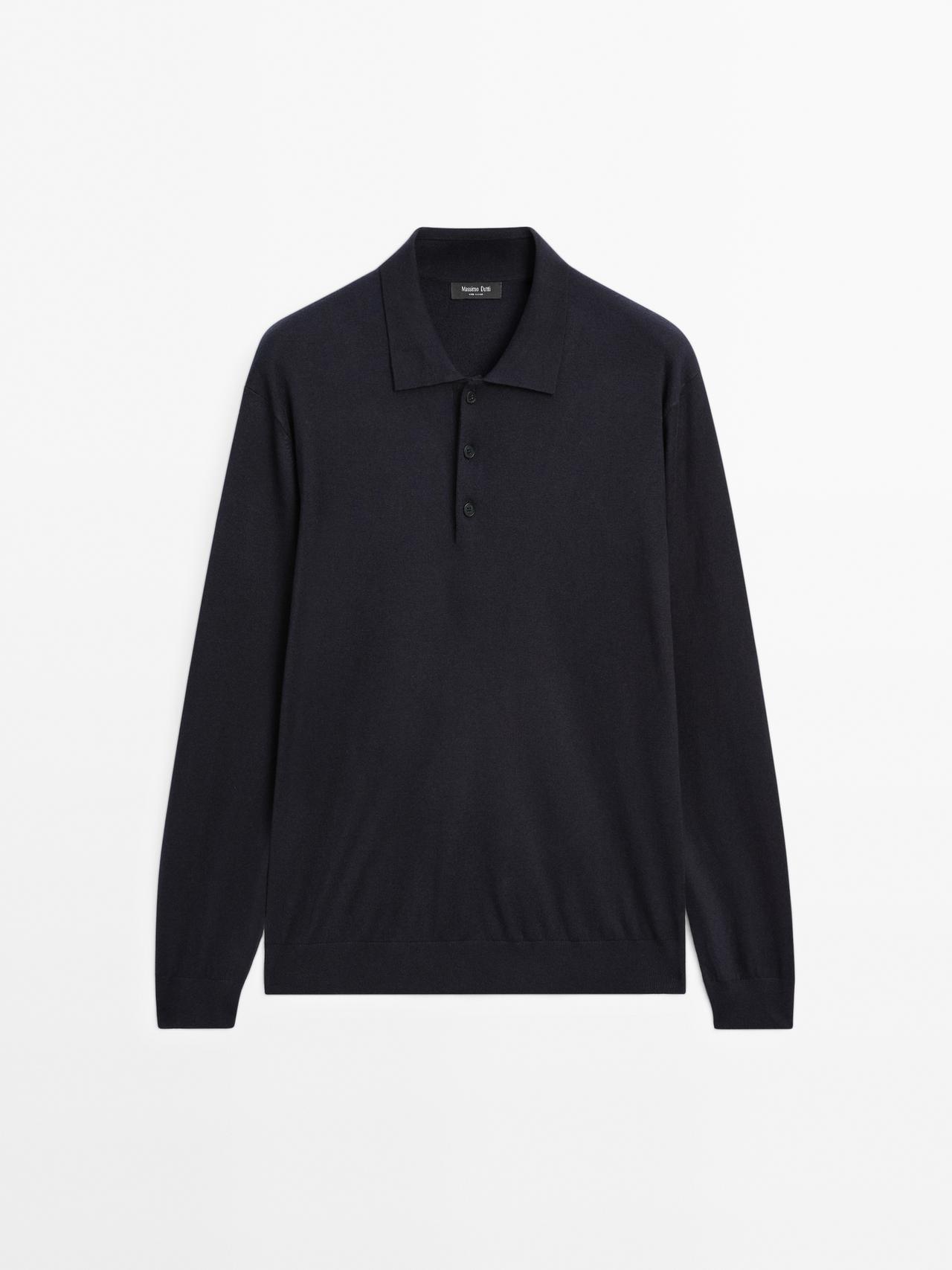 Massimo Dutti - Herre - Strikket Polotrøje I Bomuldsblanding - Marineblå - Xxl