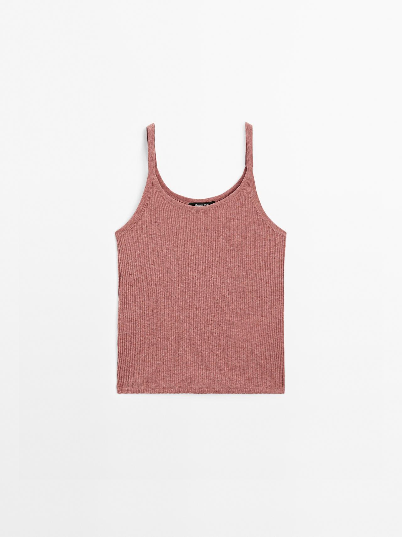Massimo Dutti - Dame - Meleret Top I 100 % Bomuld Med Stropper - Kridtrosa - M