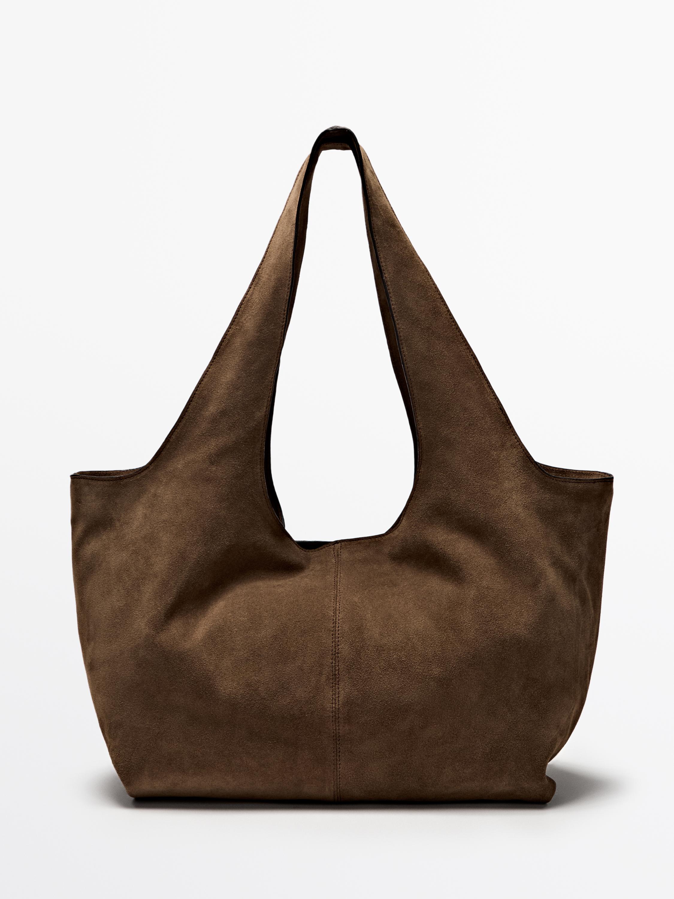 Split leather maxi tote bag — ECRU