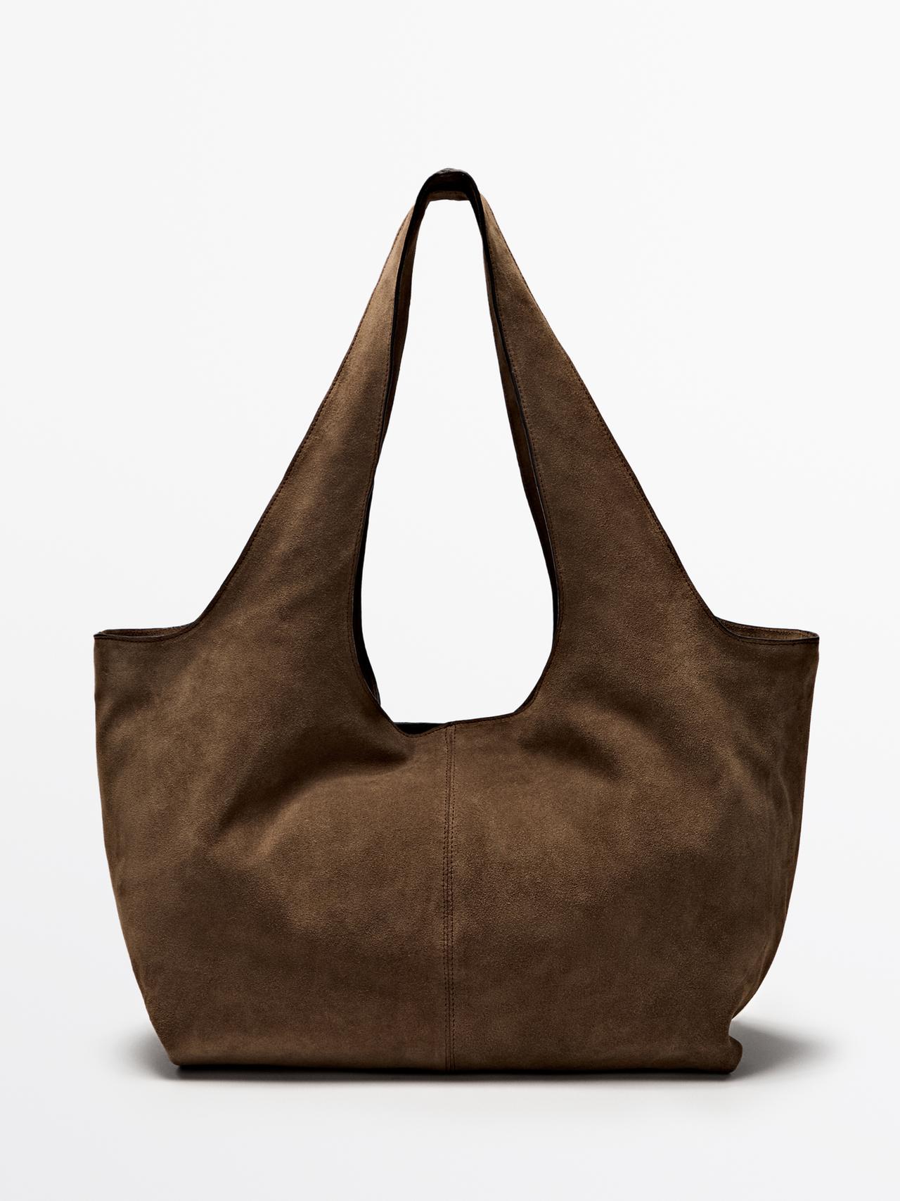 Massimo Dutti - Dames - Leren Splitsuède Maxi Draagtas - Naturel - 01