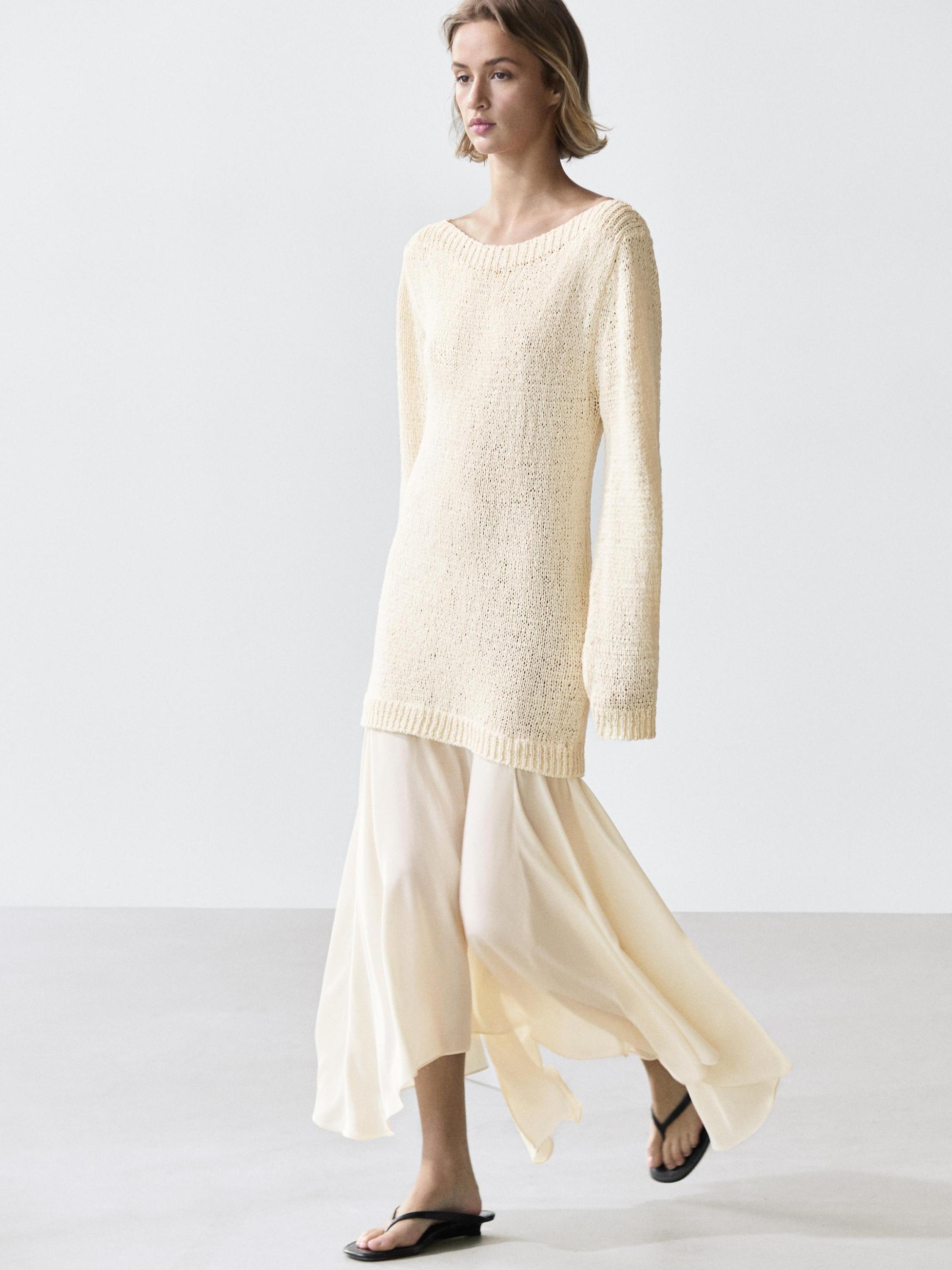 Combined asymmetric midi dress — CREAM