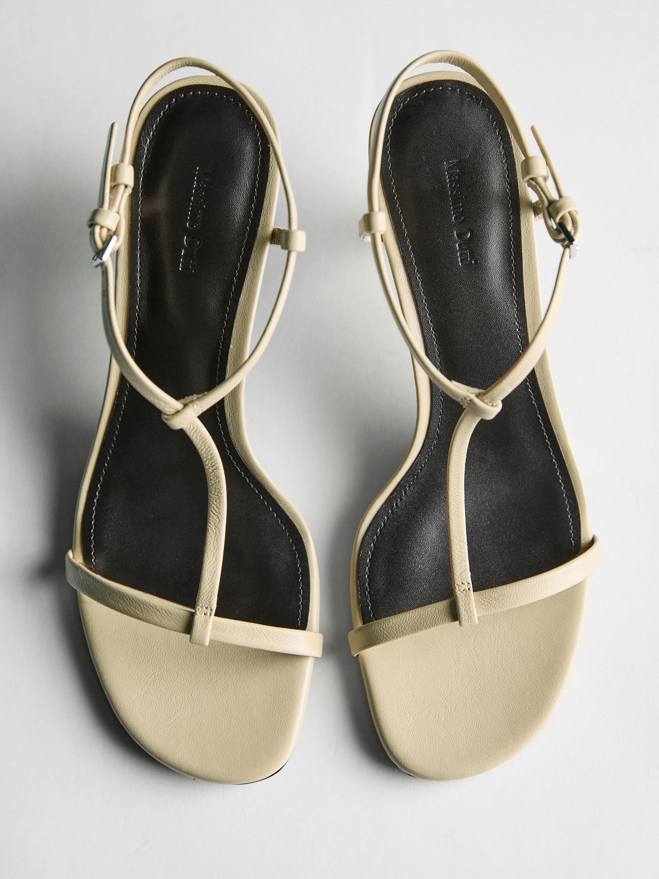 Strappy mid-heel sandals — CREAM
