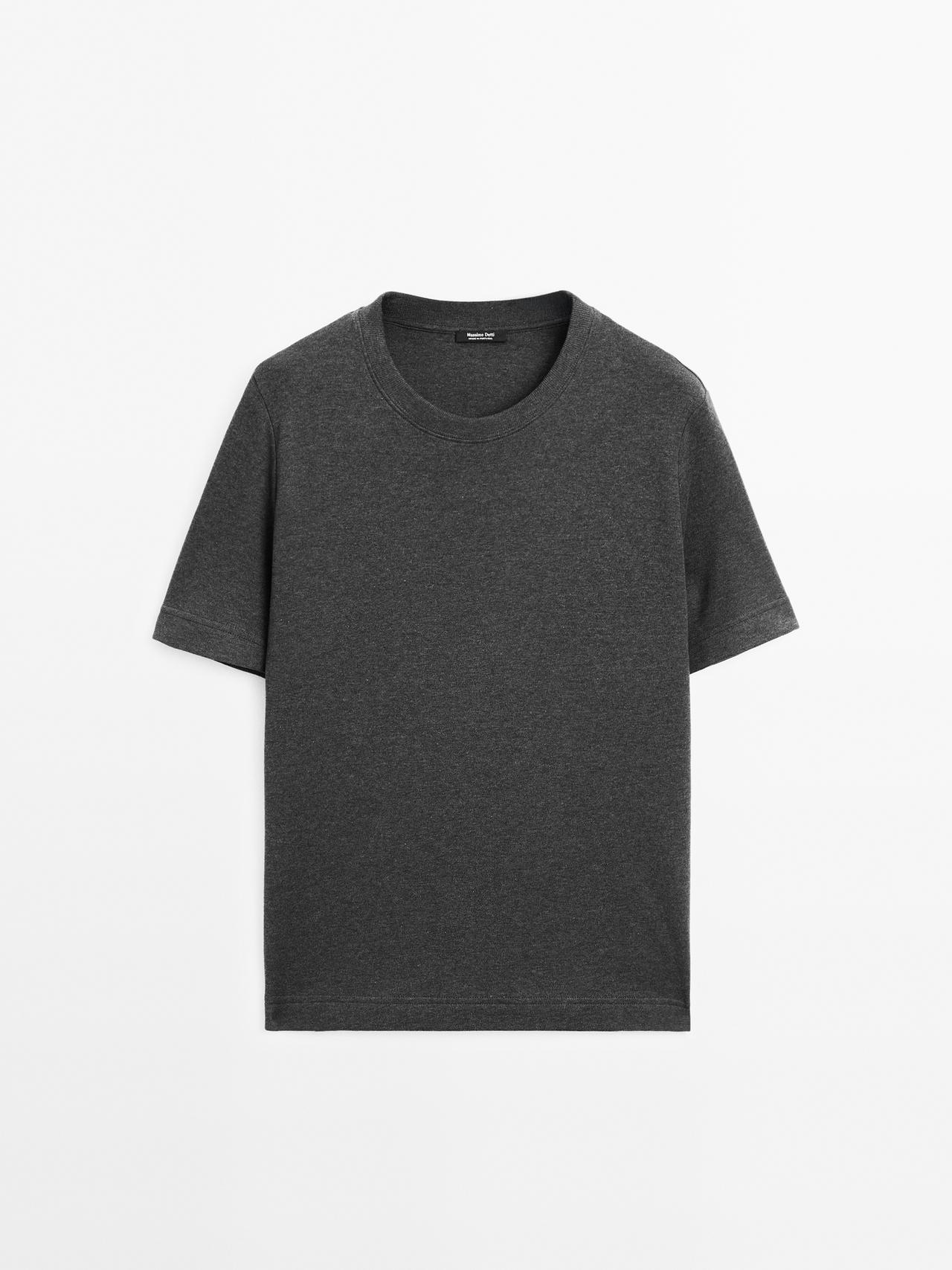 Massimo Dutti - Dame - T-Shirt Med Rund Hals I 100% Bomuld - Koksgrå - L