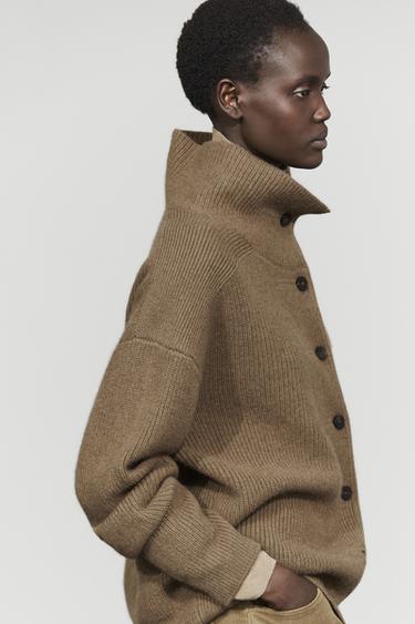 100% cashmere cross-over knit cardigan — KHAKI 5