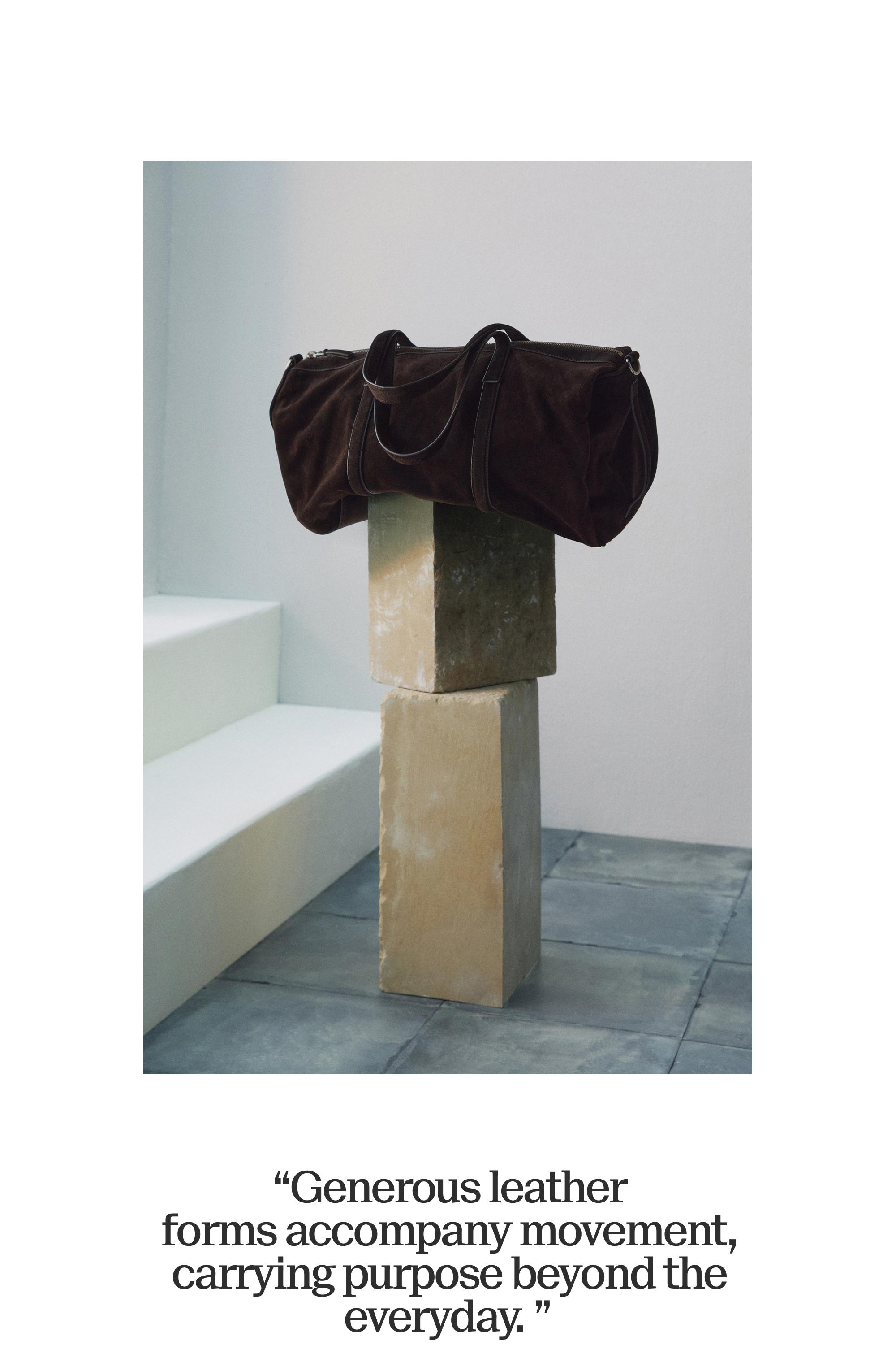 Suede leather travel bag — BROWN