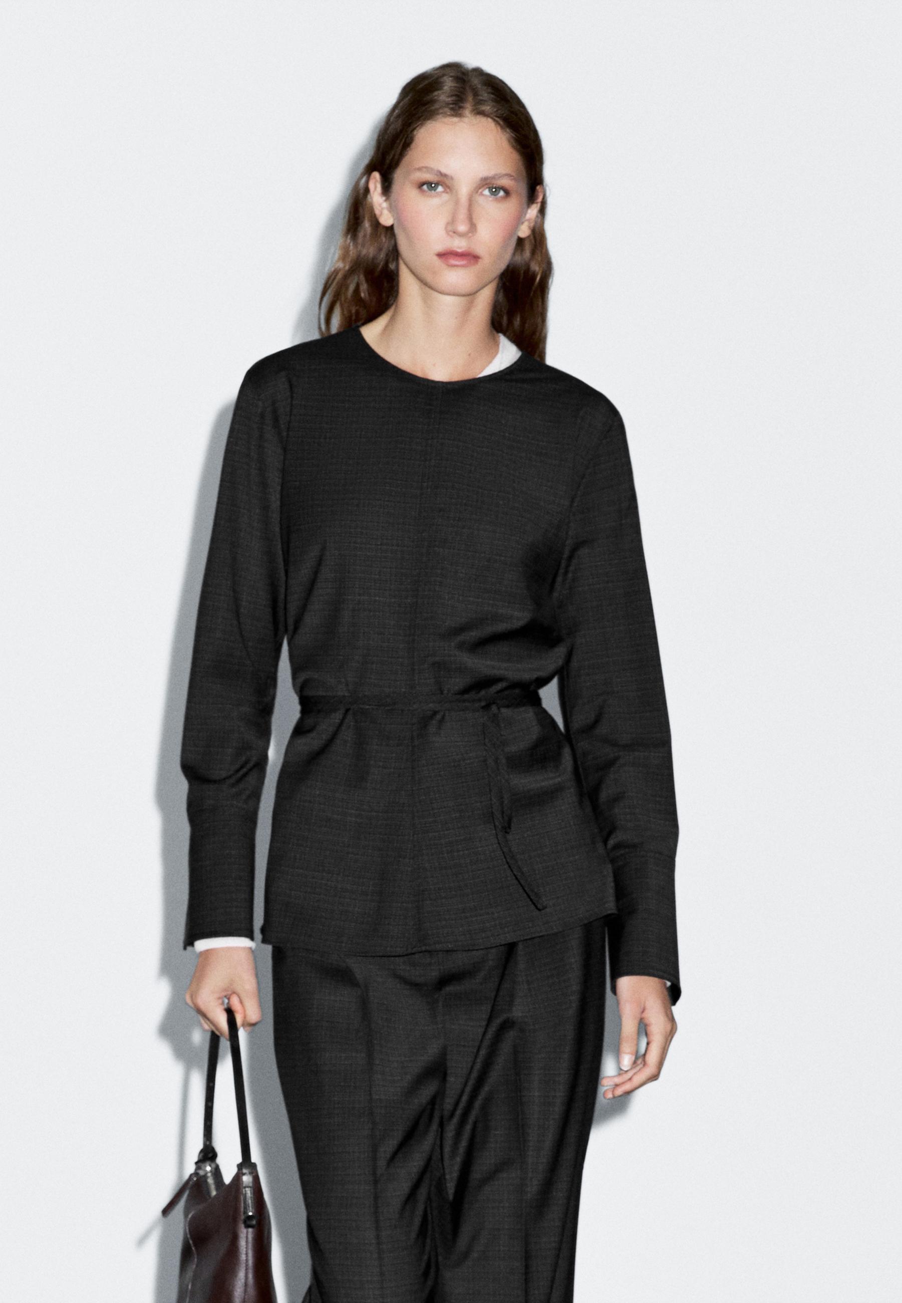 Wool blend blouse with belt