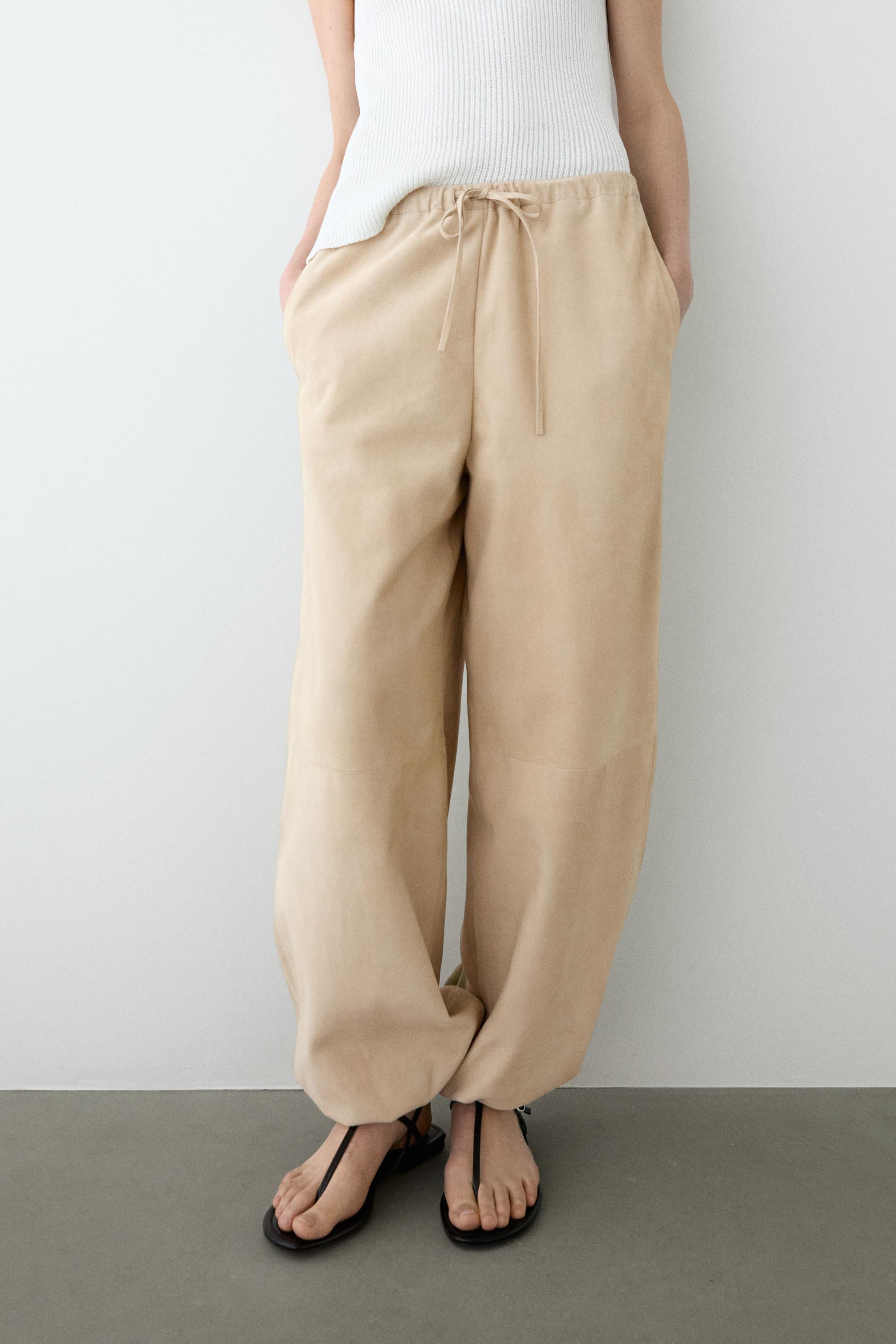 Suede leather sarouel trousers — Vanilla