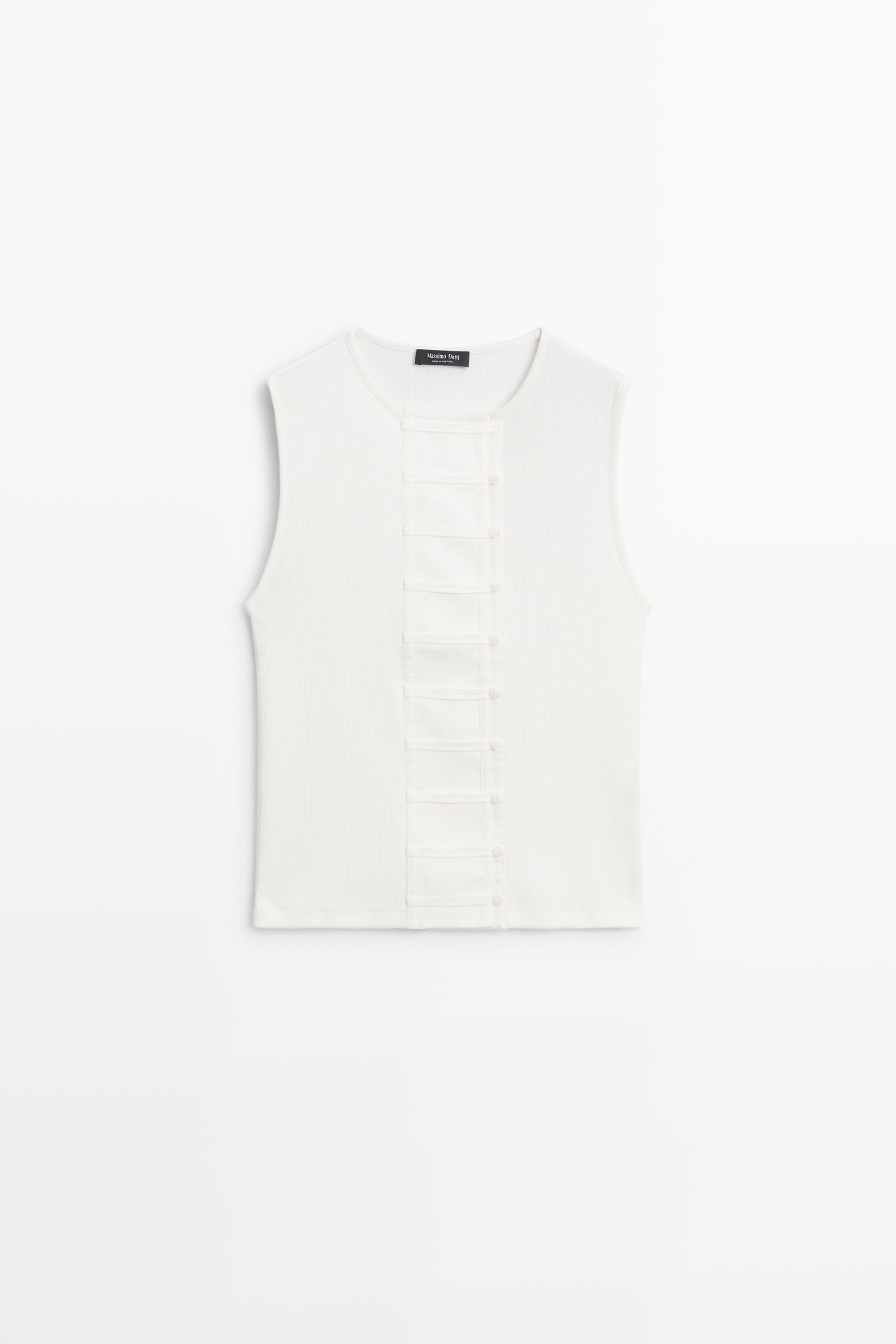 Massimo Dutti Düğme detaylı pamuk karışımlı t-shirt görsel 5