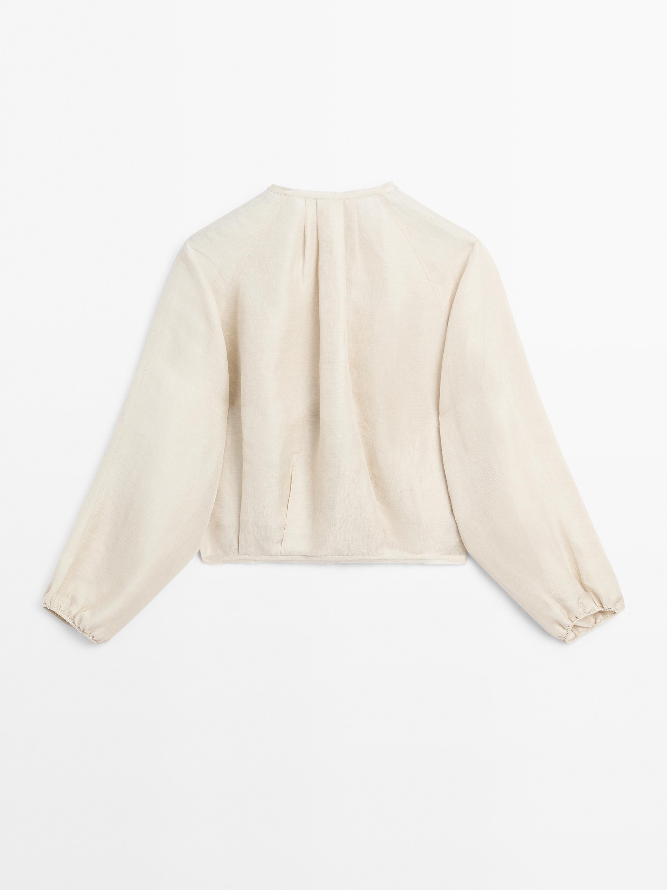 ★ Massimo Dutti★ Ripped bomber jacket in linen and silk 0 Frayed linen and silk bomber jacket · Beige, Sand Brown