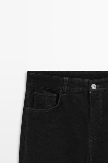 Mid-waist slim straight needlecord pants — BLACK 4