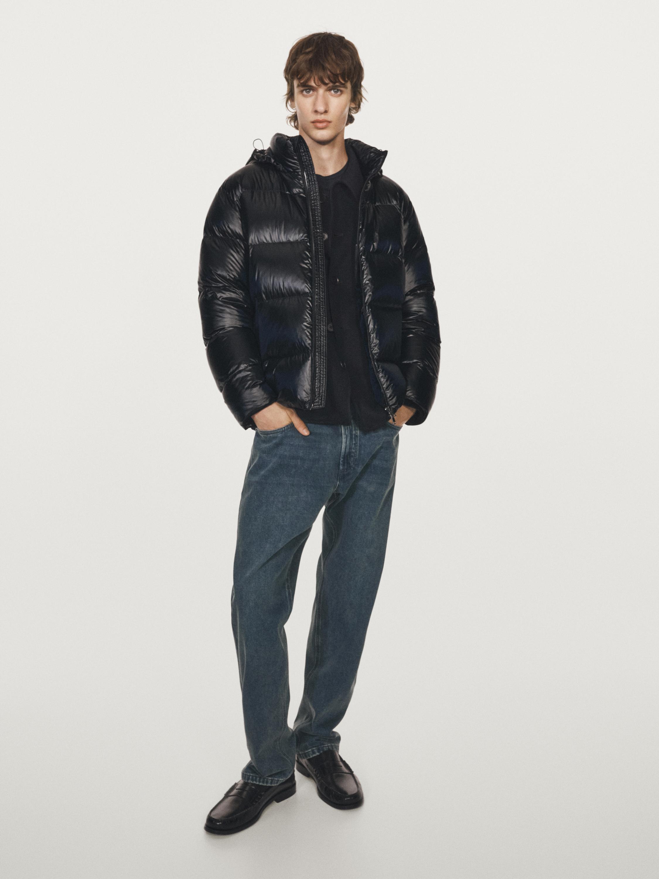 Water-repellent satin puffer jacket