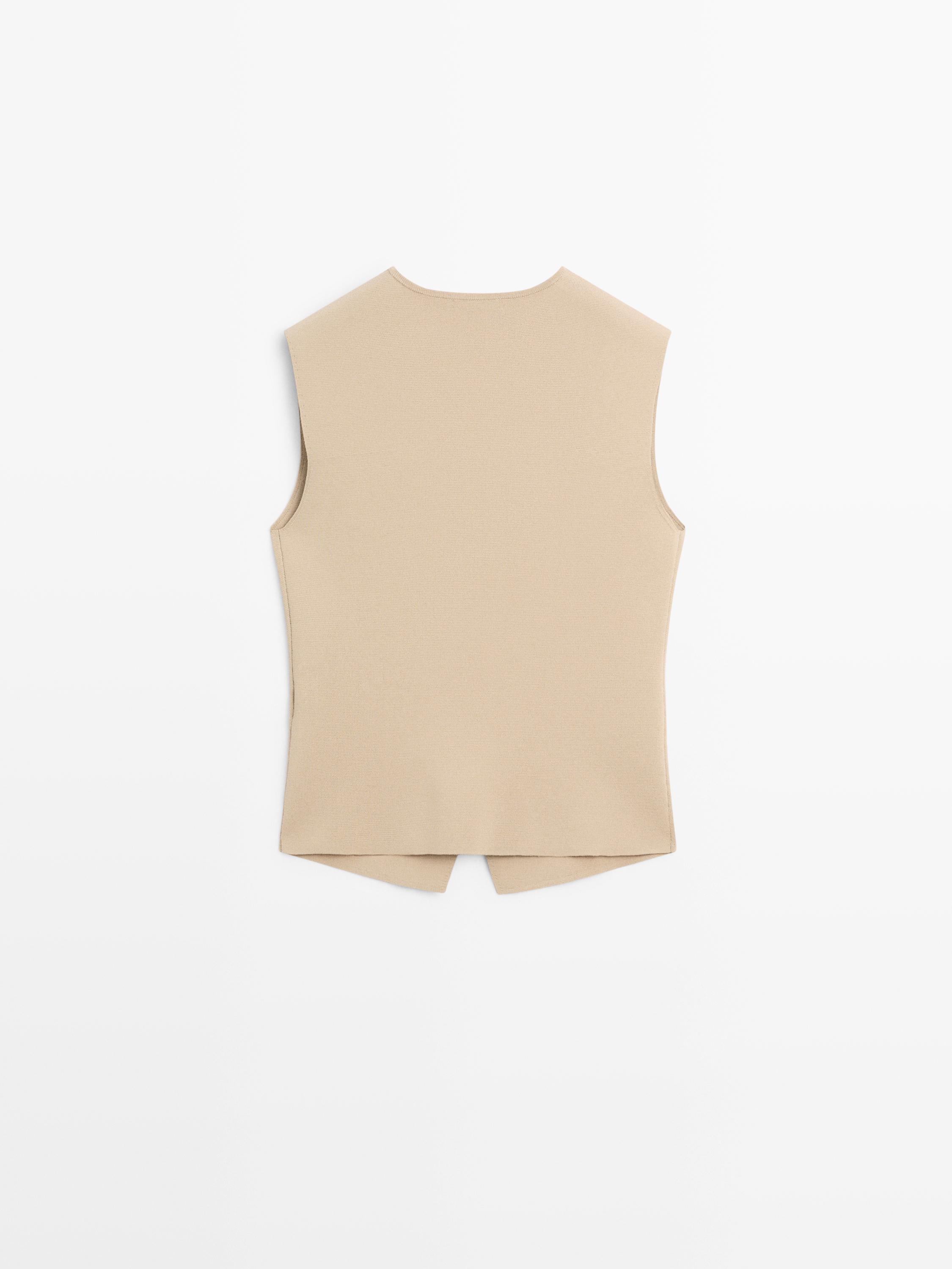 Knit waistcoat with button details — BEIGE