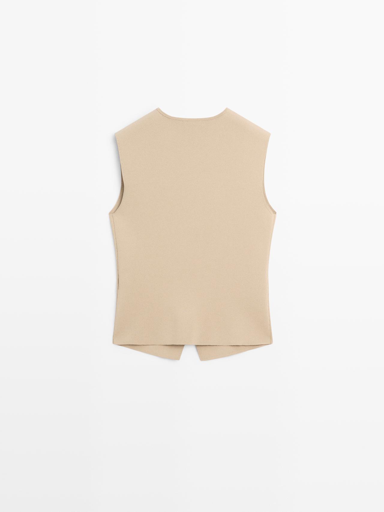 Knit waistcoat with button details — BEIGE