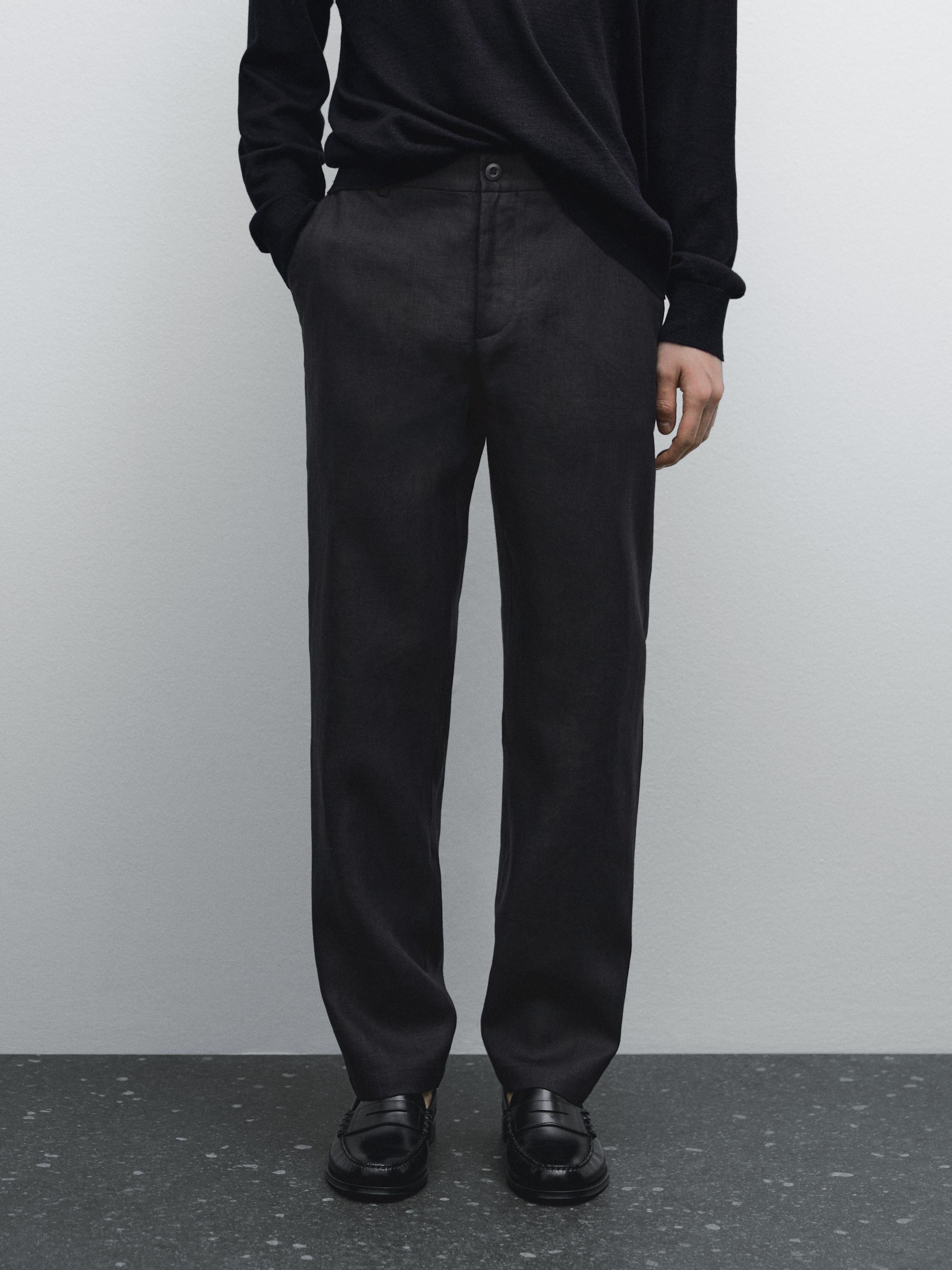 100% linen tapered fit trousers