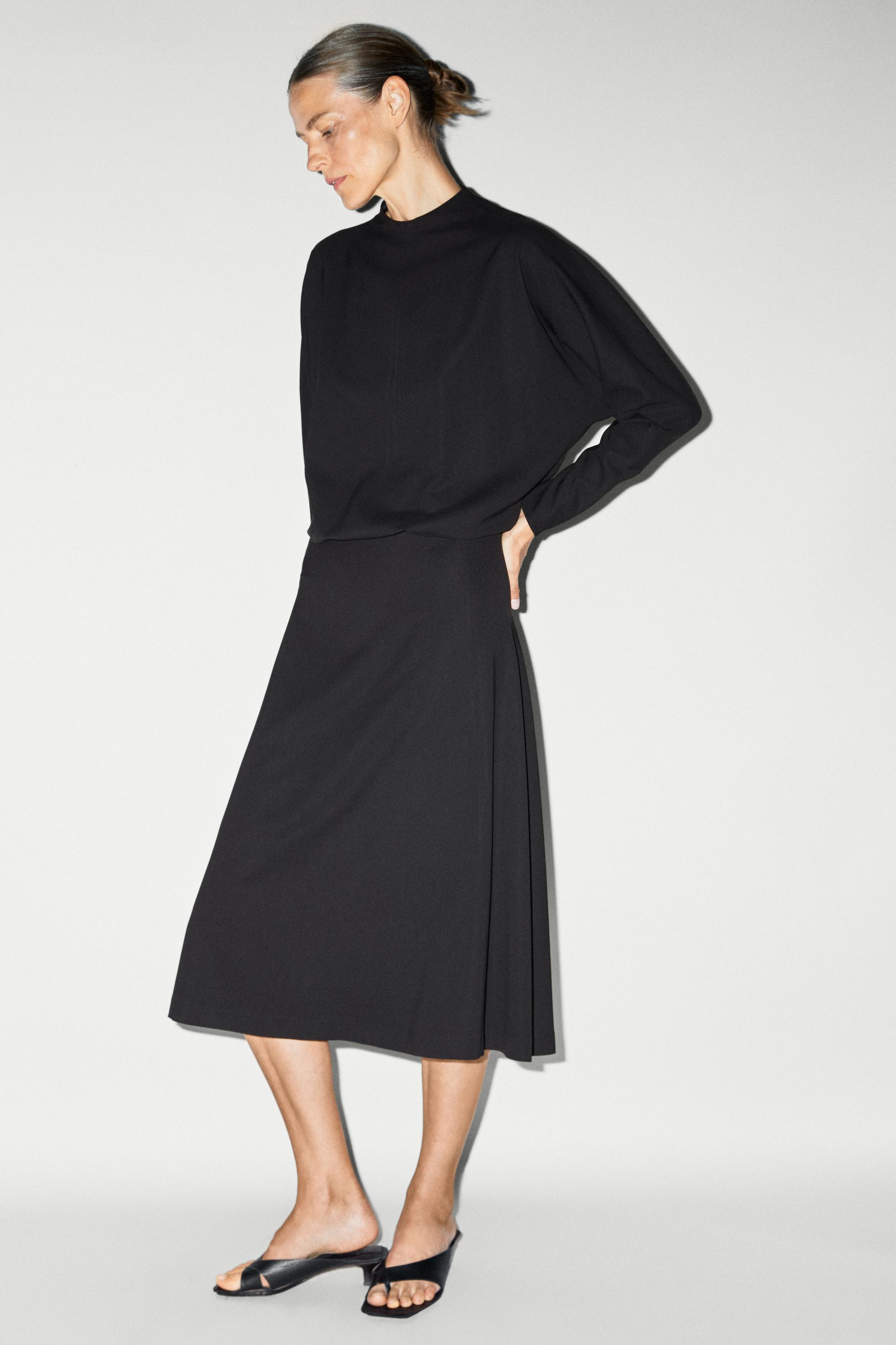 Long sleeve midi dress — BLACK